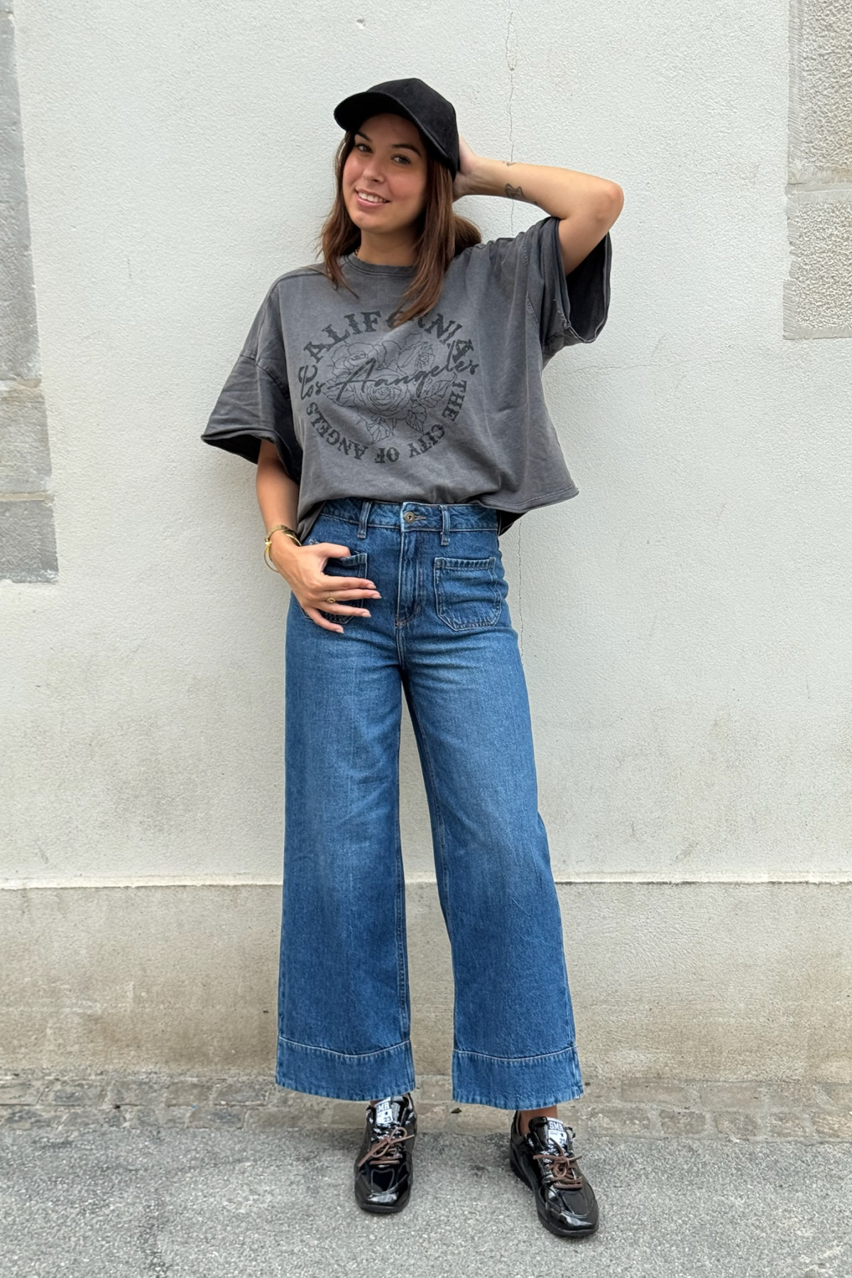 ichi pantalon jeans coupe droite assez court avec poches plaquées pamala  (1)