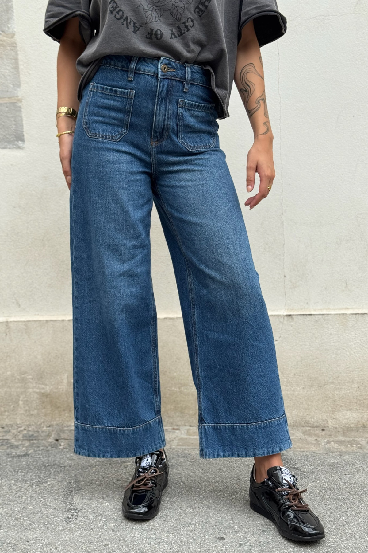 ichi pantalon jeans coupe droite assez court avec poches plaquées pamala  (2)