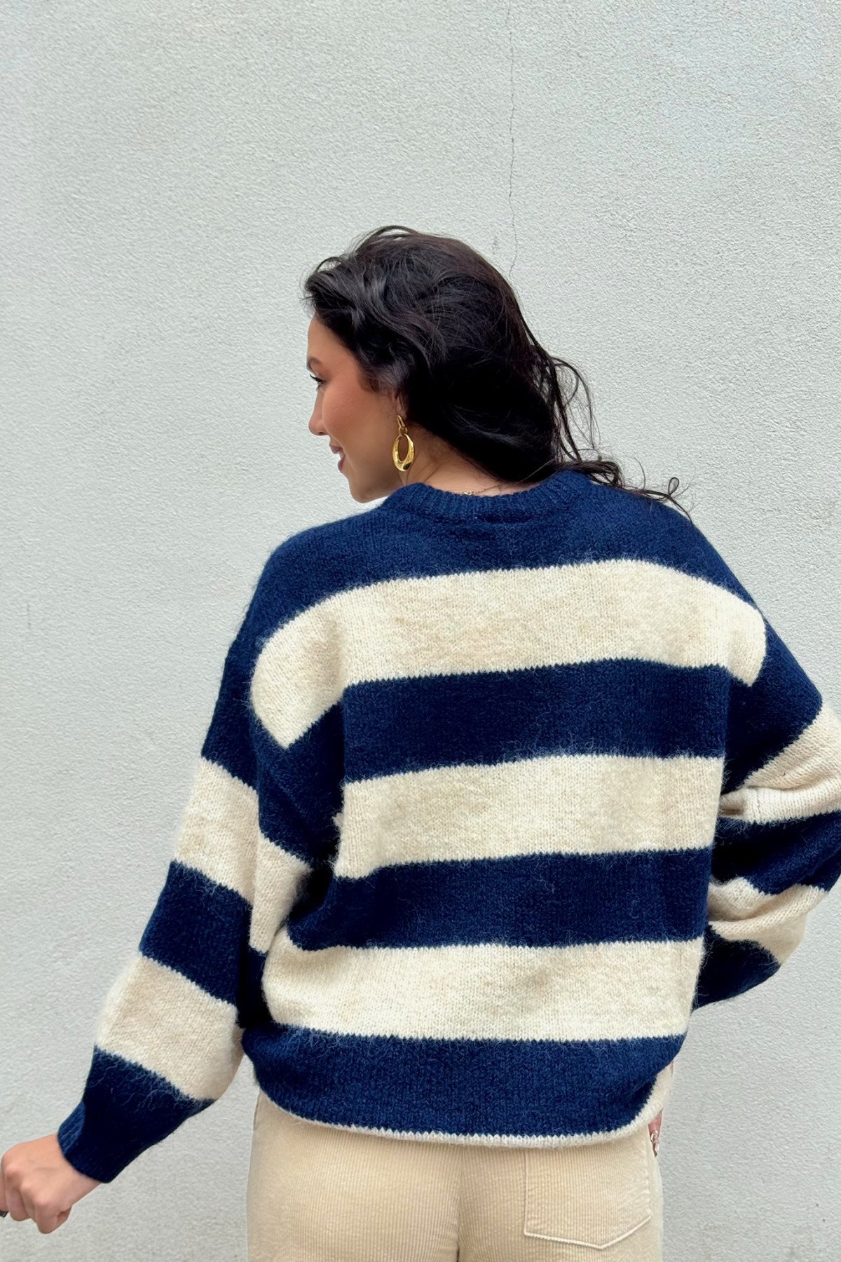 Pull ICHI oversize rayé bleu marine et écru Dayana  (5)