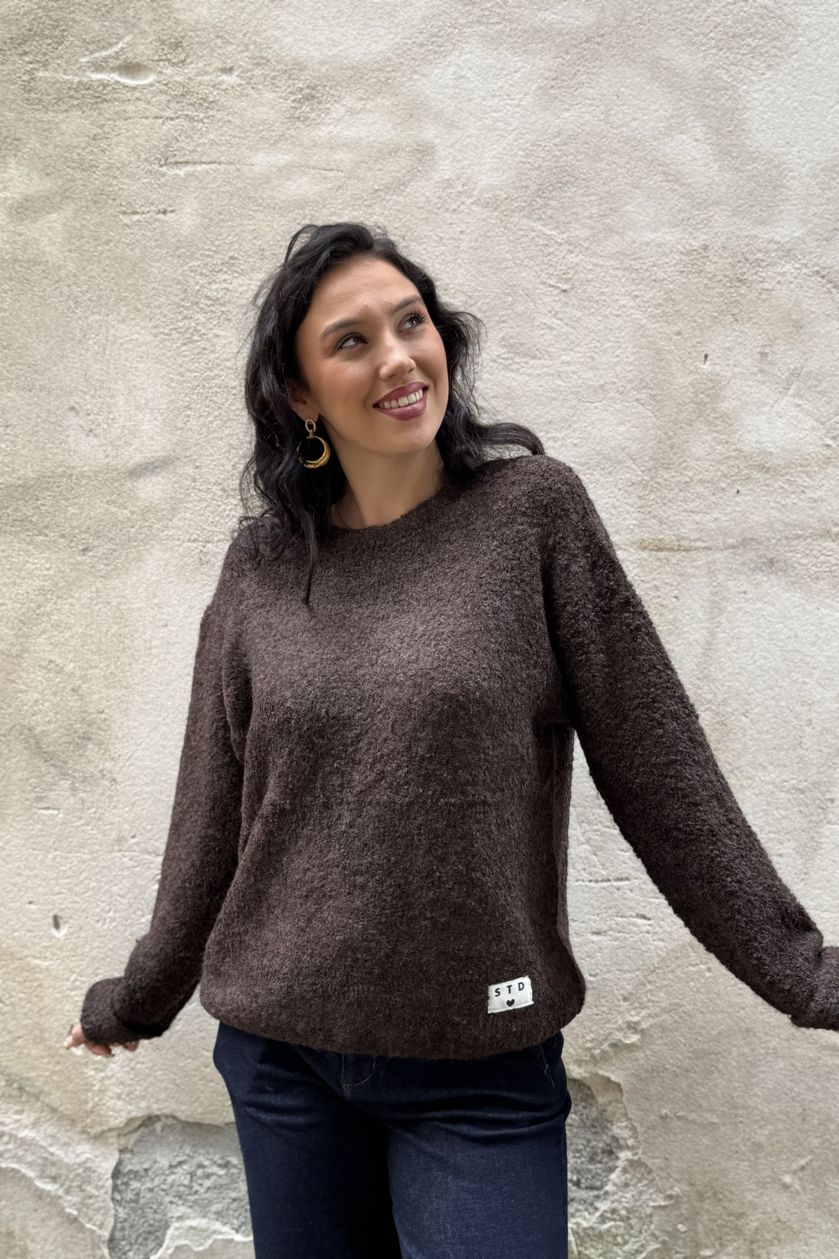 Pull ICHI chocolat oversize melotonné blarissa (2)