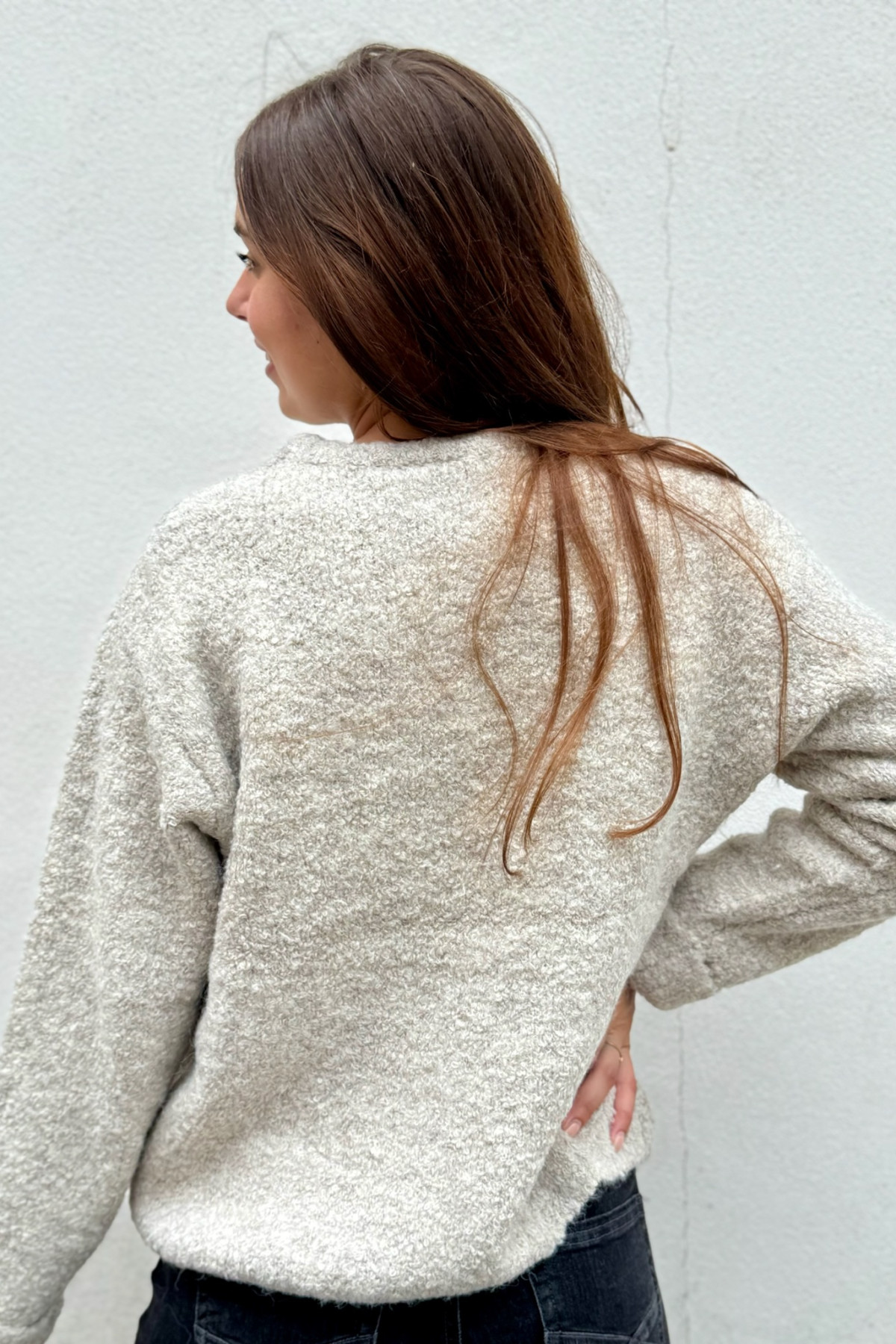 pull ichi blarisa4596 beige frisé col rond oversize  (3)