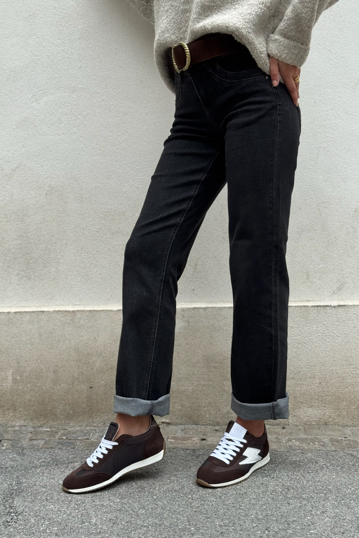 pantalon jeans coco cream noir taille basse coupe droite  (2)