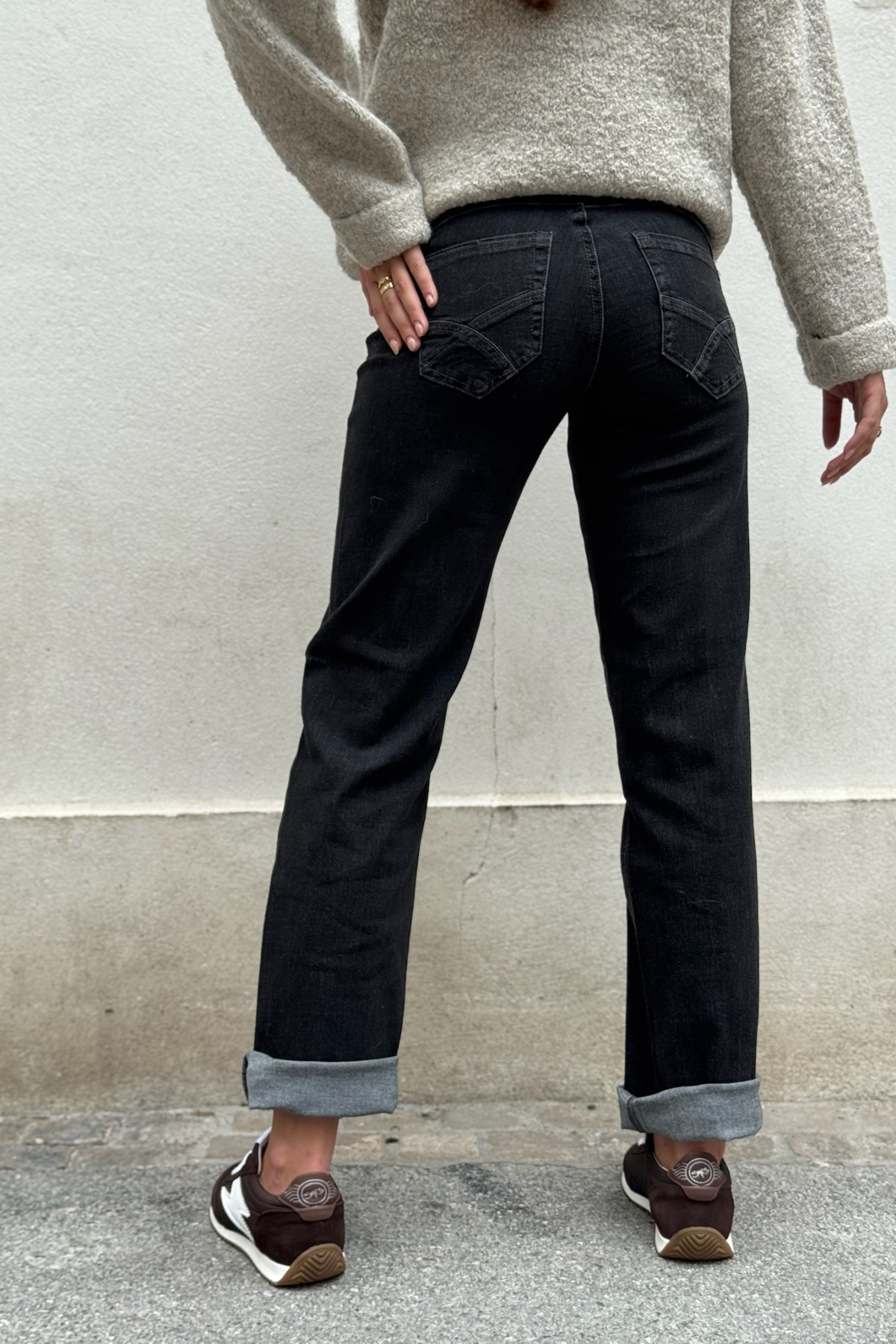 pantalon jeans coco cream noir taille basse coupe droite  (4)