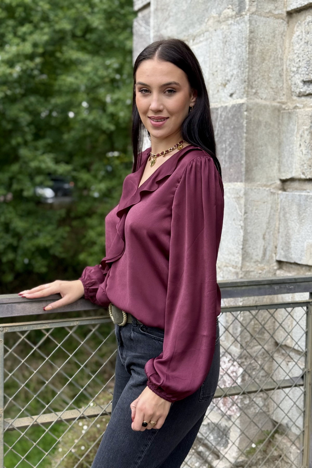 chemisier avec volant jabot igomi b young bordeaux 8095  (3)