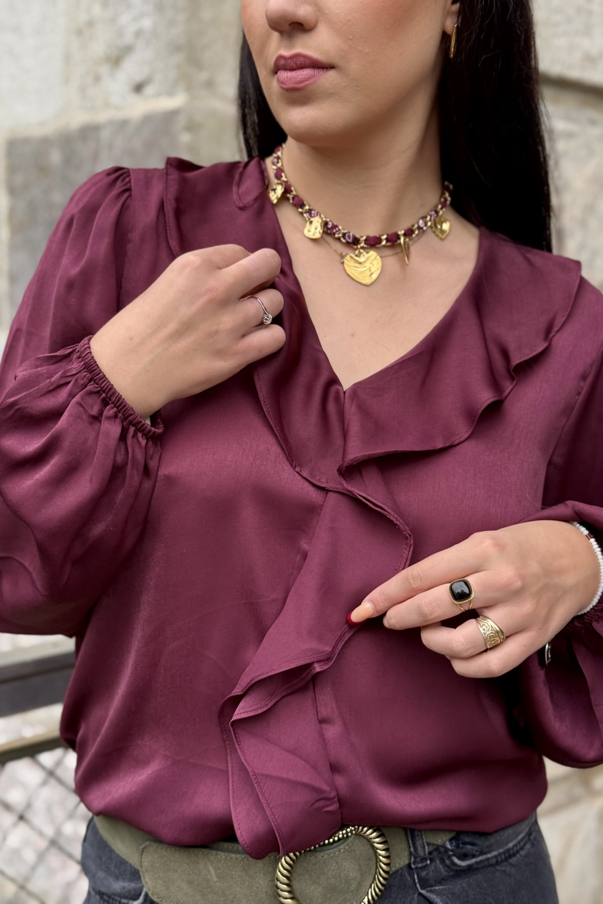 chemisier avec volant jabot igomi b young bordeaux 8095  (4)