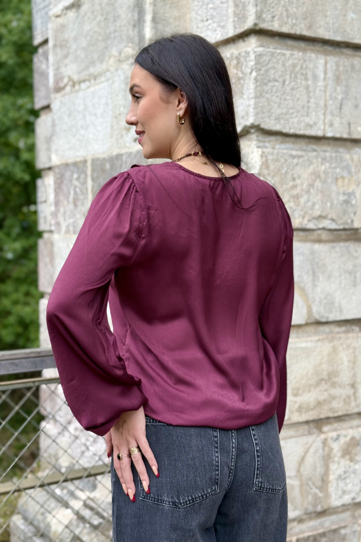 chemisier avec volant jabot igomi b young bordeaux 8095  (5)