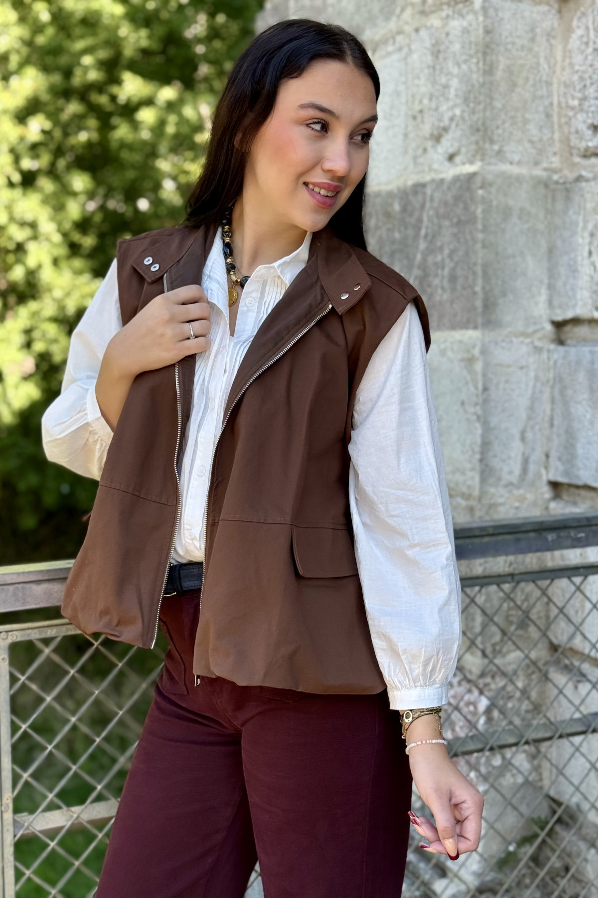 veste sans manche style trench marron 1085 (2)