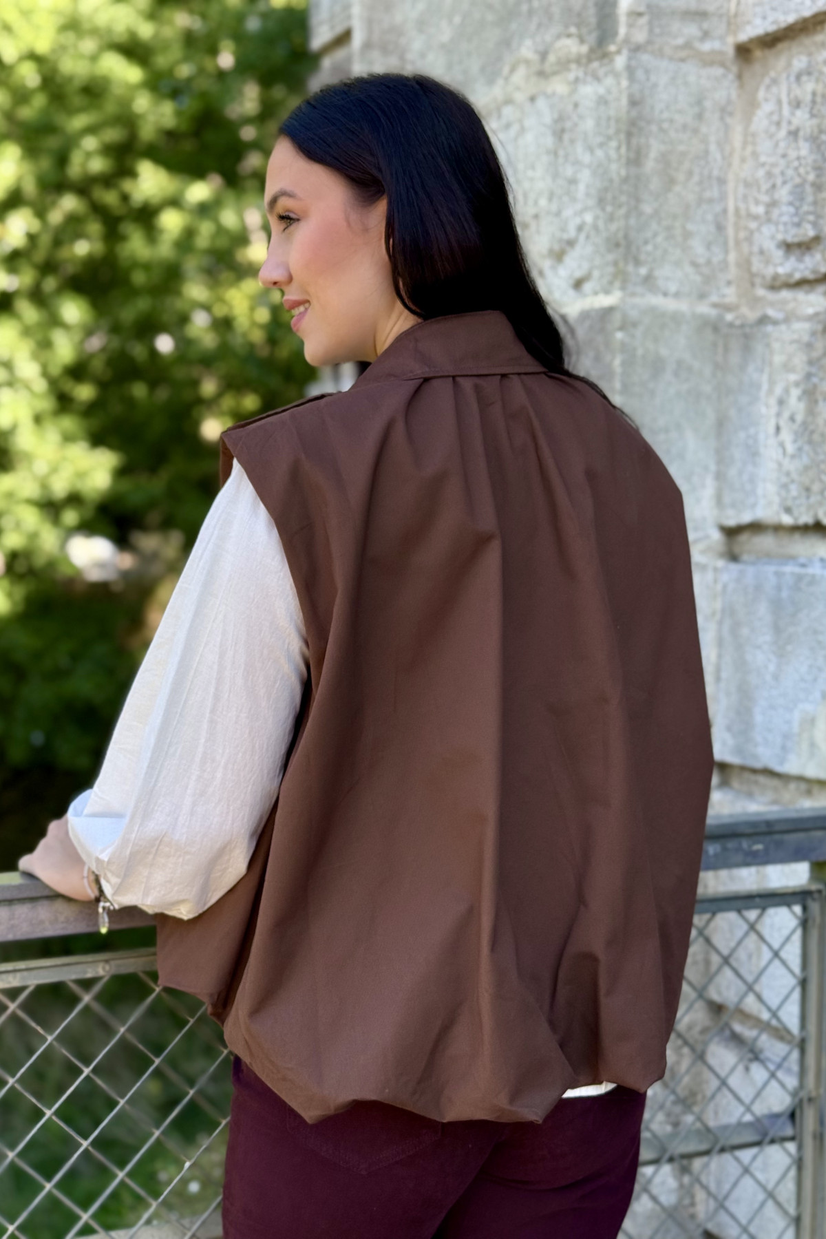 veste sans manche style trench marron 1085 (4)
