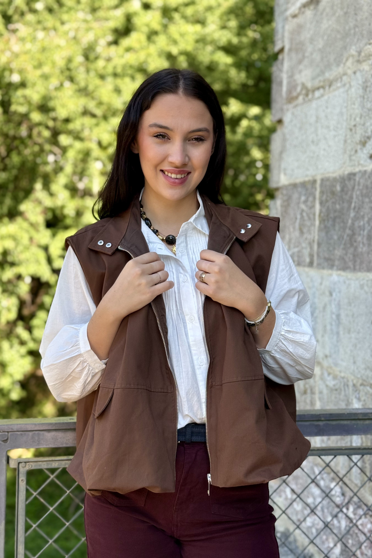 veste sans manche style trench marron 1085 (5)