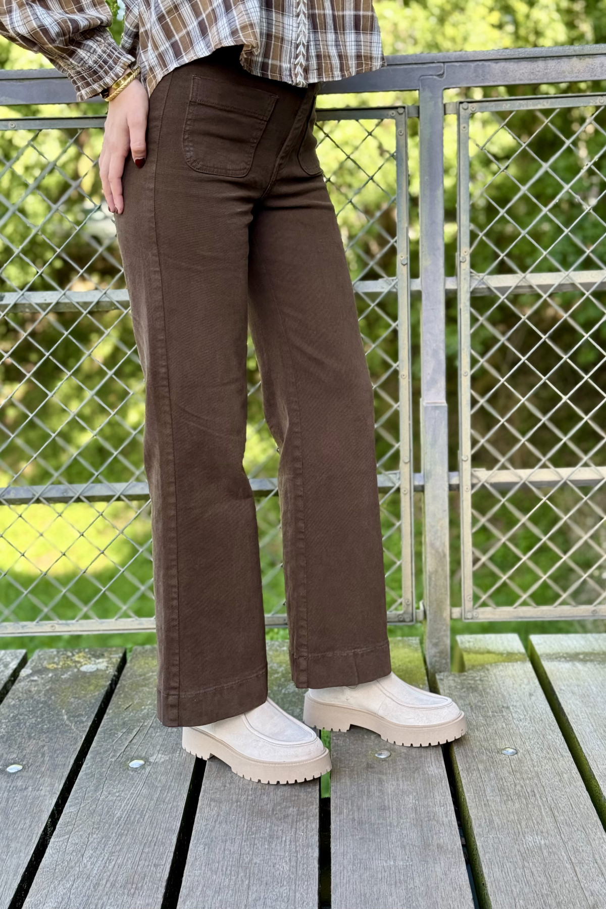 pantalon oraije JD474 marron coupé flare taille haute  (2)