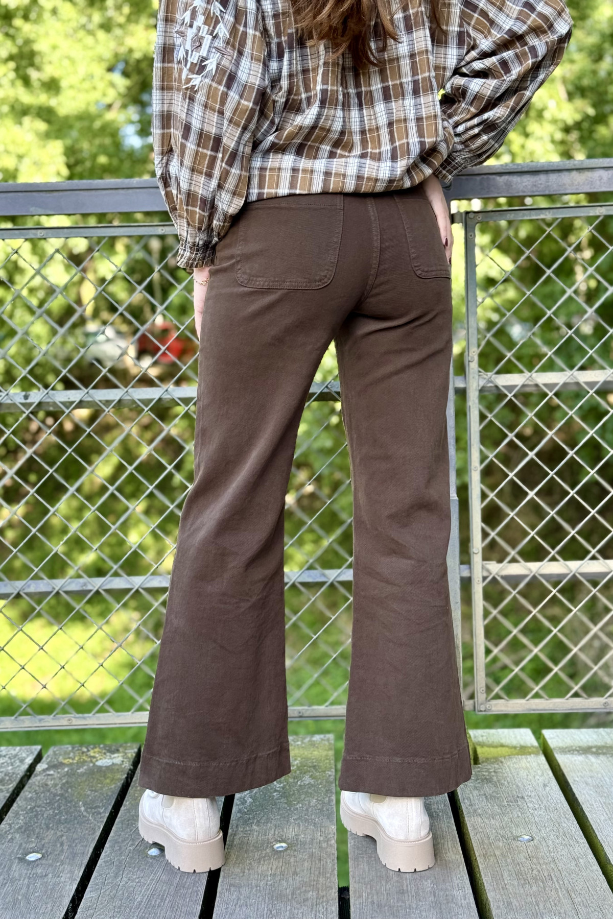 pantalon oraije JD474 marron coupé flare taille haute  (3)