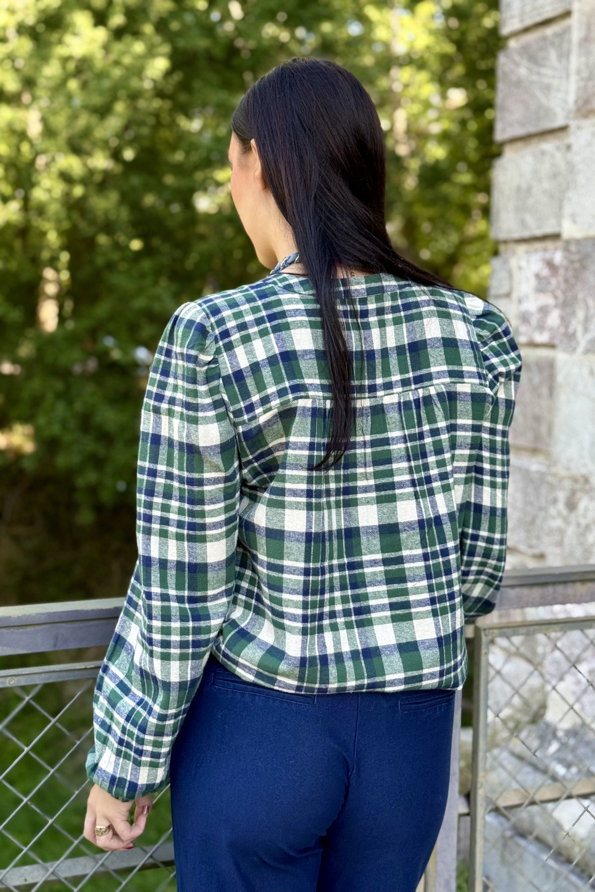 Blouse ICHI TAMANNA 4456 à carreaux verts et blancs (4)