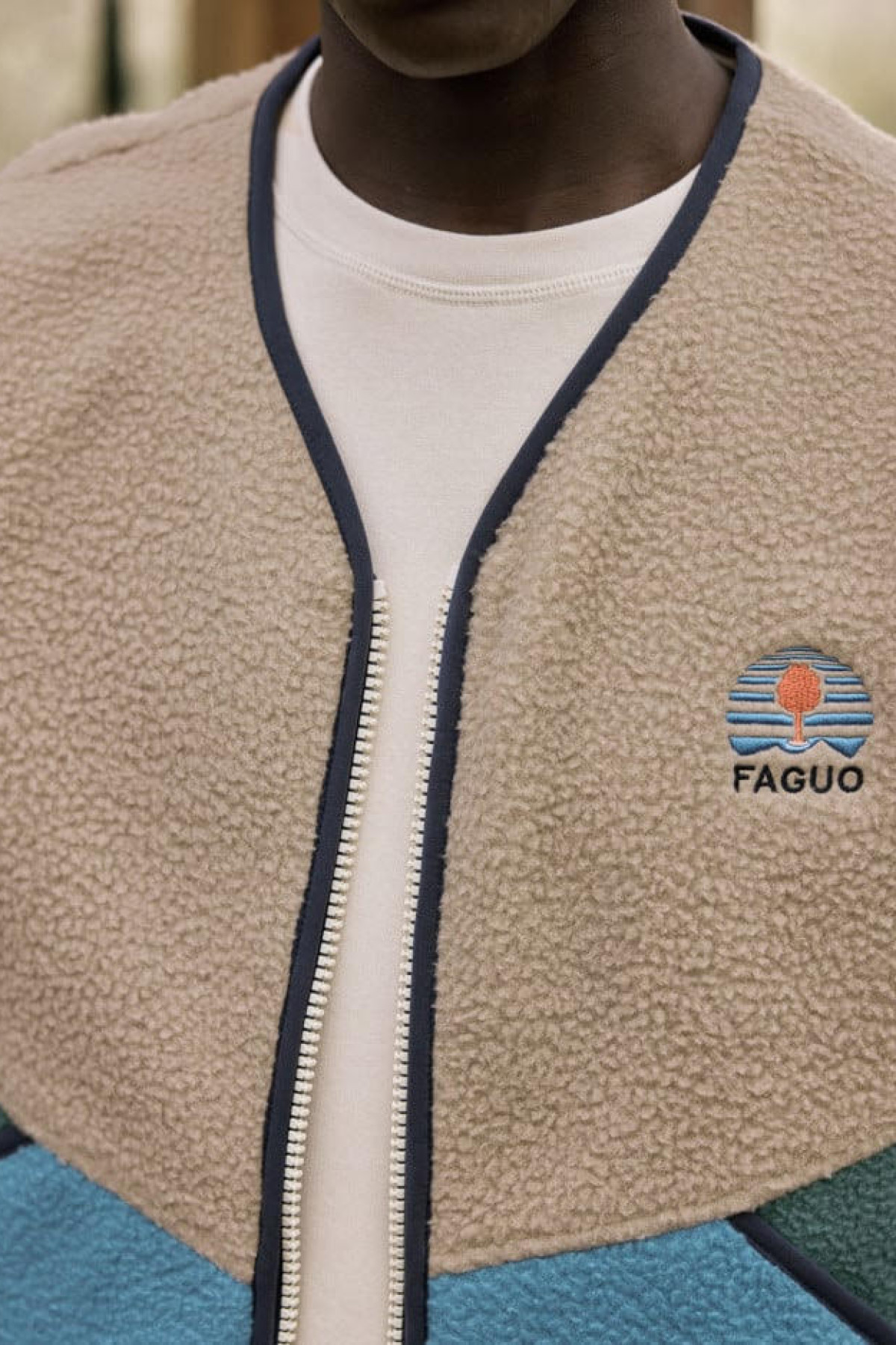 faguo veste sans manches teillay beige & bleue (3)