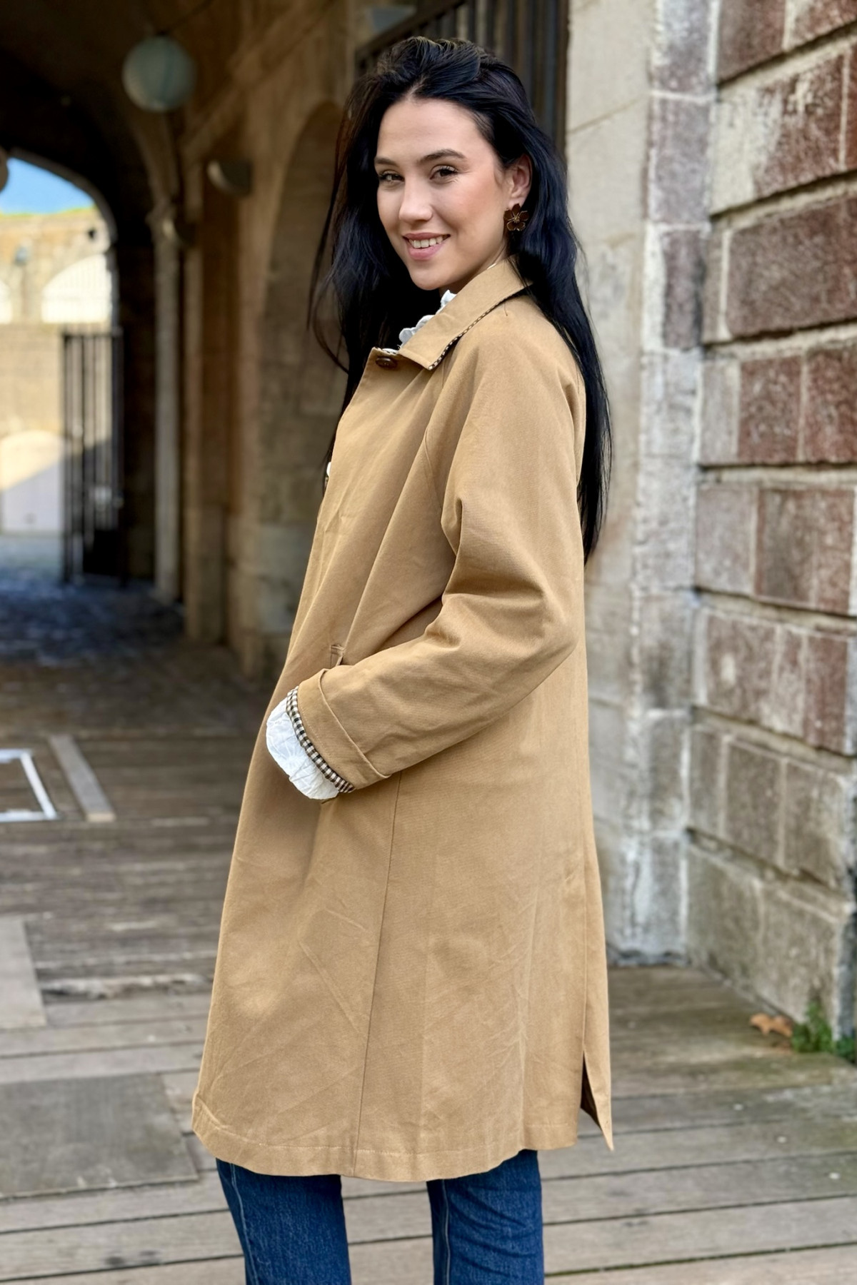 trench mi long charlior camel motif vichy (5)