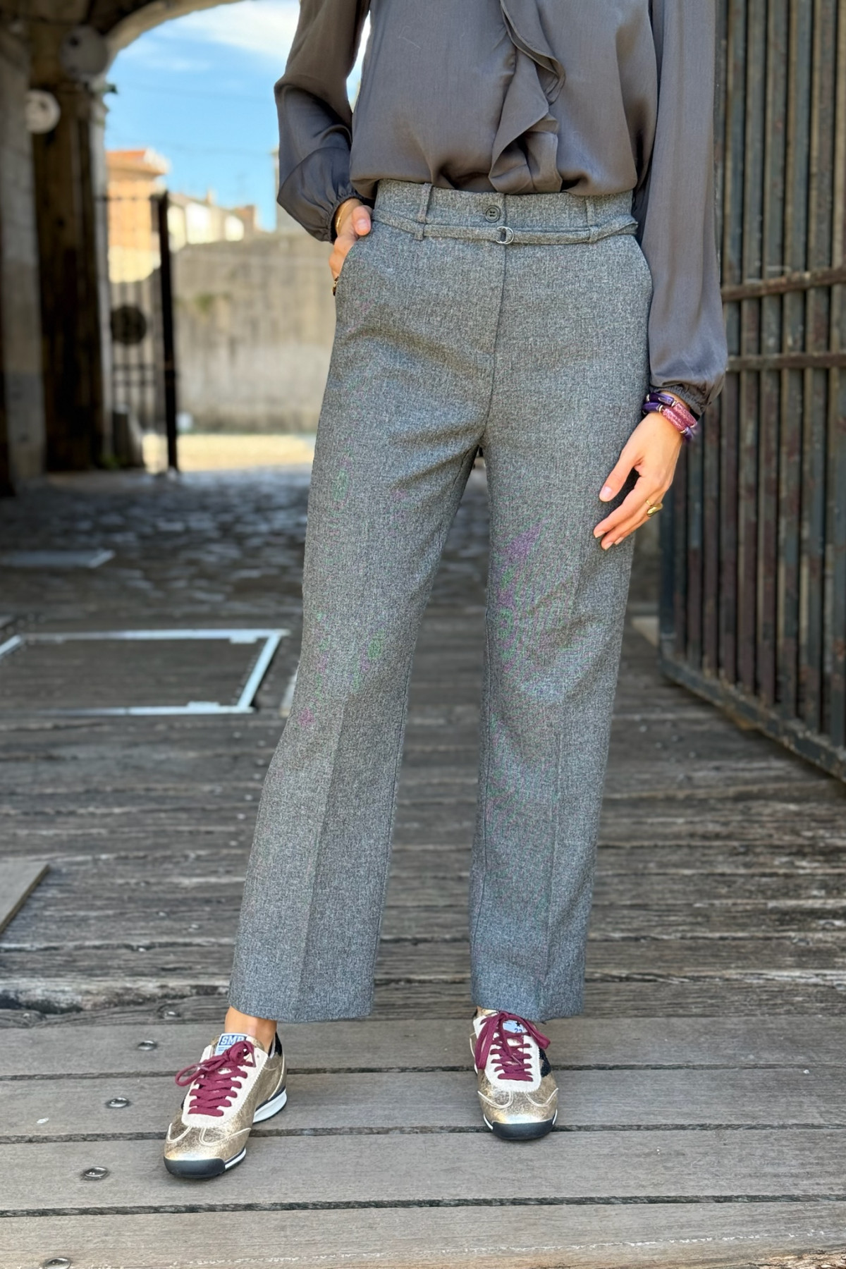 pantalon tailleur b young gris chiné ETONA 8155 (2)