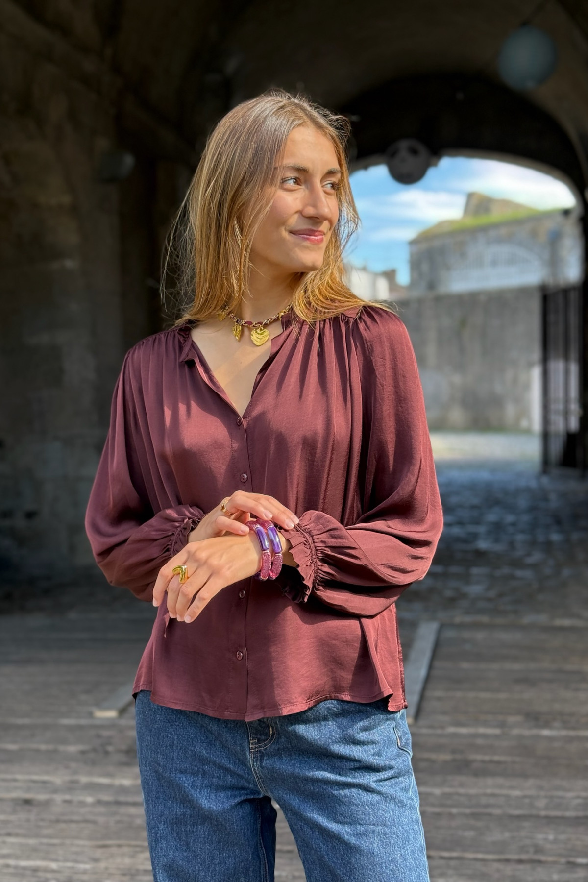 blouse pako litho satinée rouge bordeaux 4010 (2)