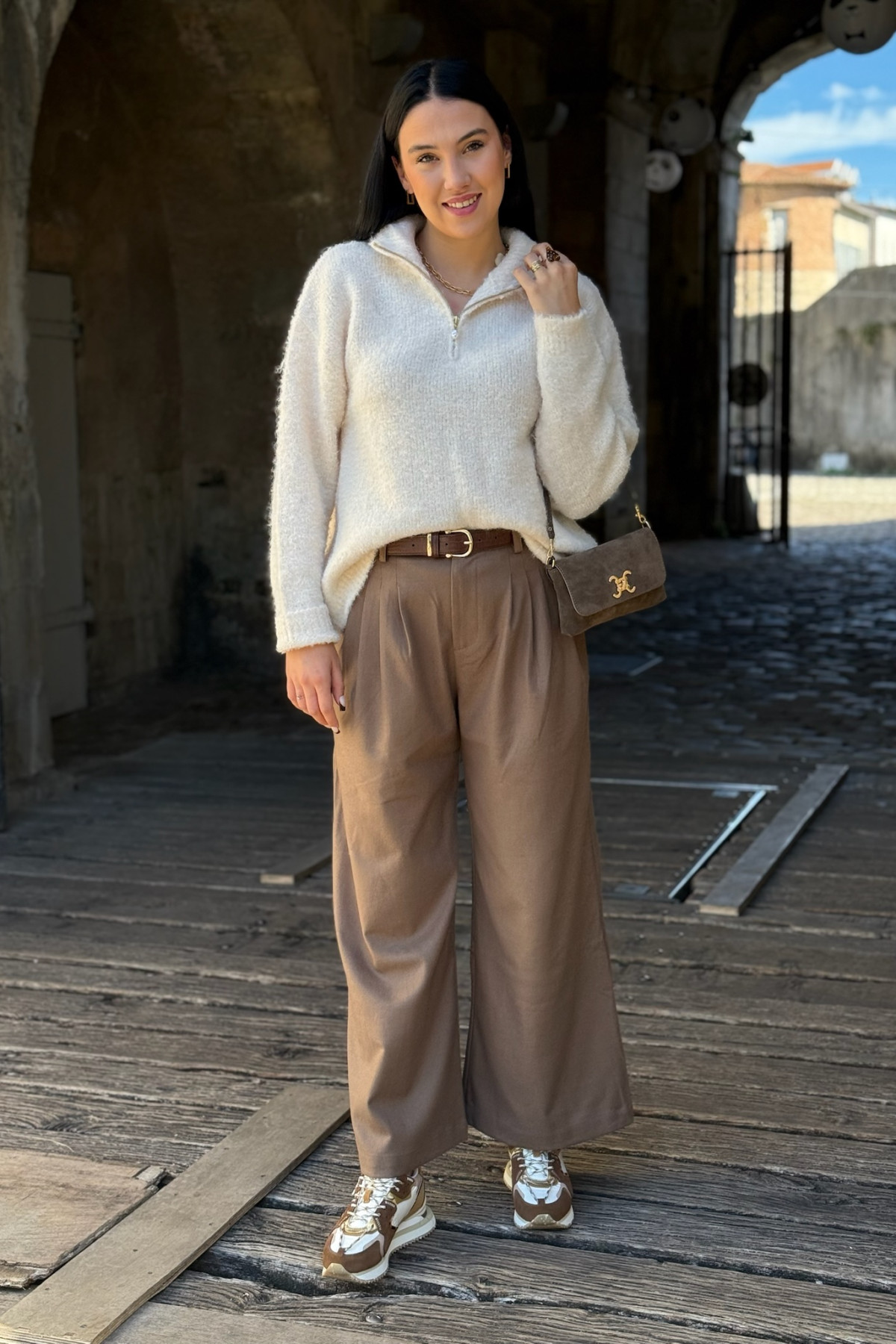 pantalon pince camel coupe évasée 7347 (1)