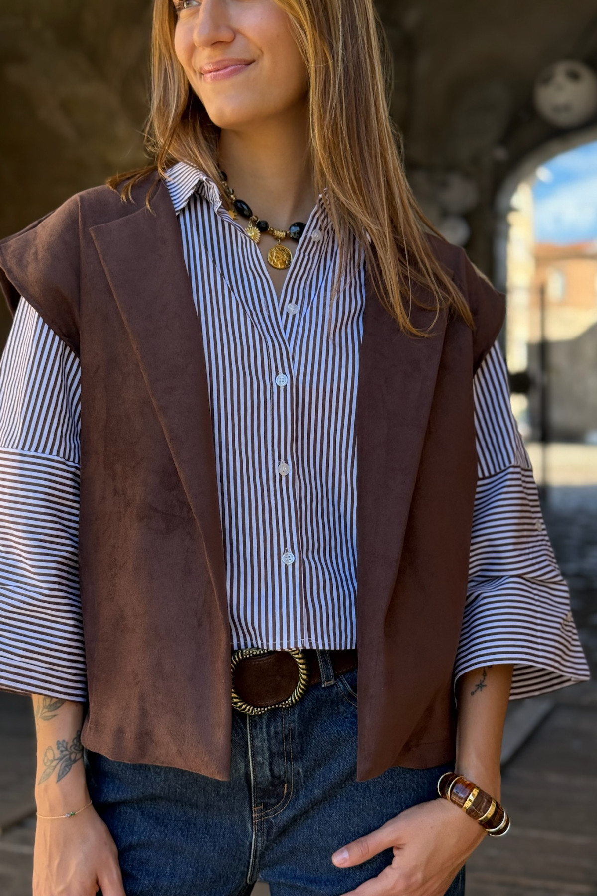 veste sans manche marron effet daim 9111 (3)
