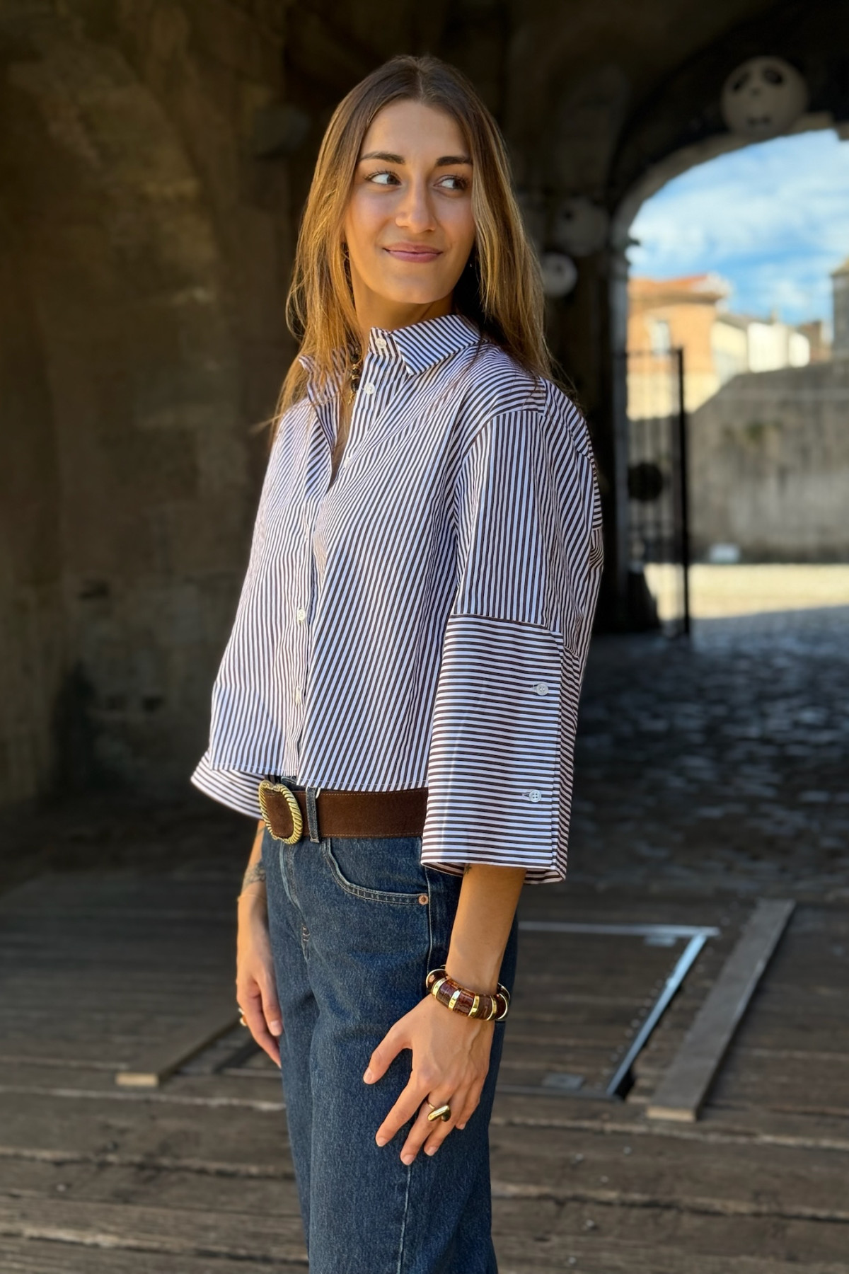 chemise a rayure marron et blanche 797 (2)