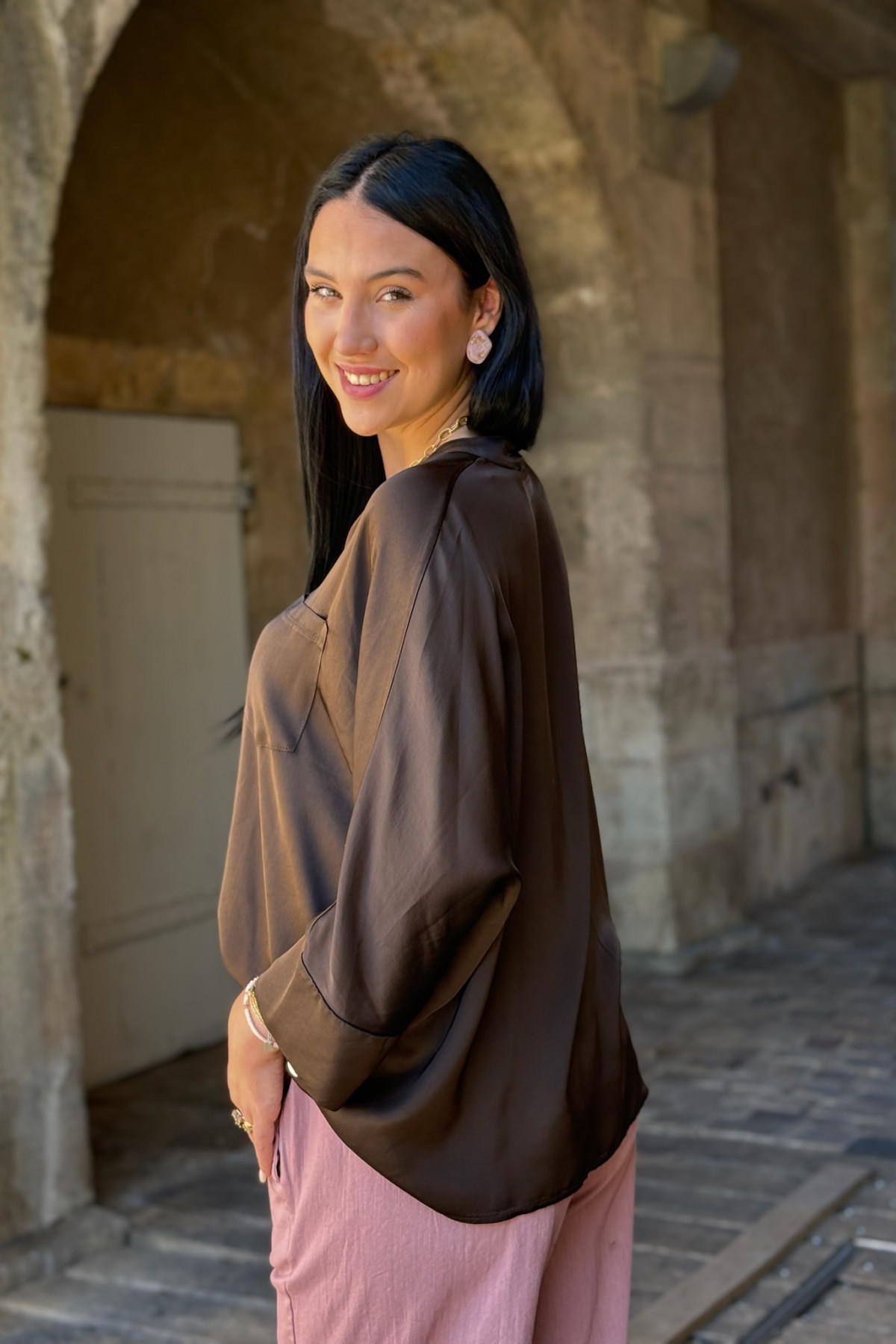 Chemise col mao manche 3/4 ebene silky touch ch4015 pako litto (2)