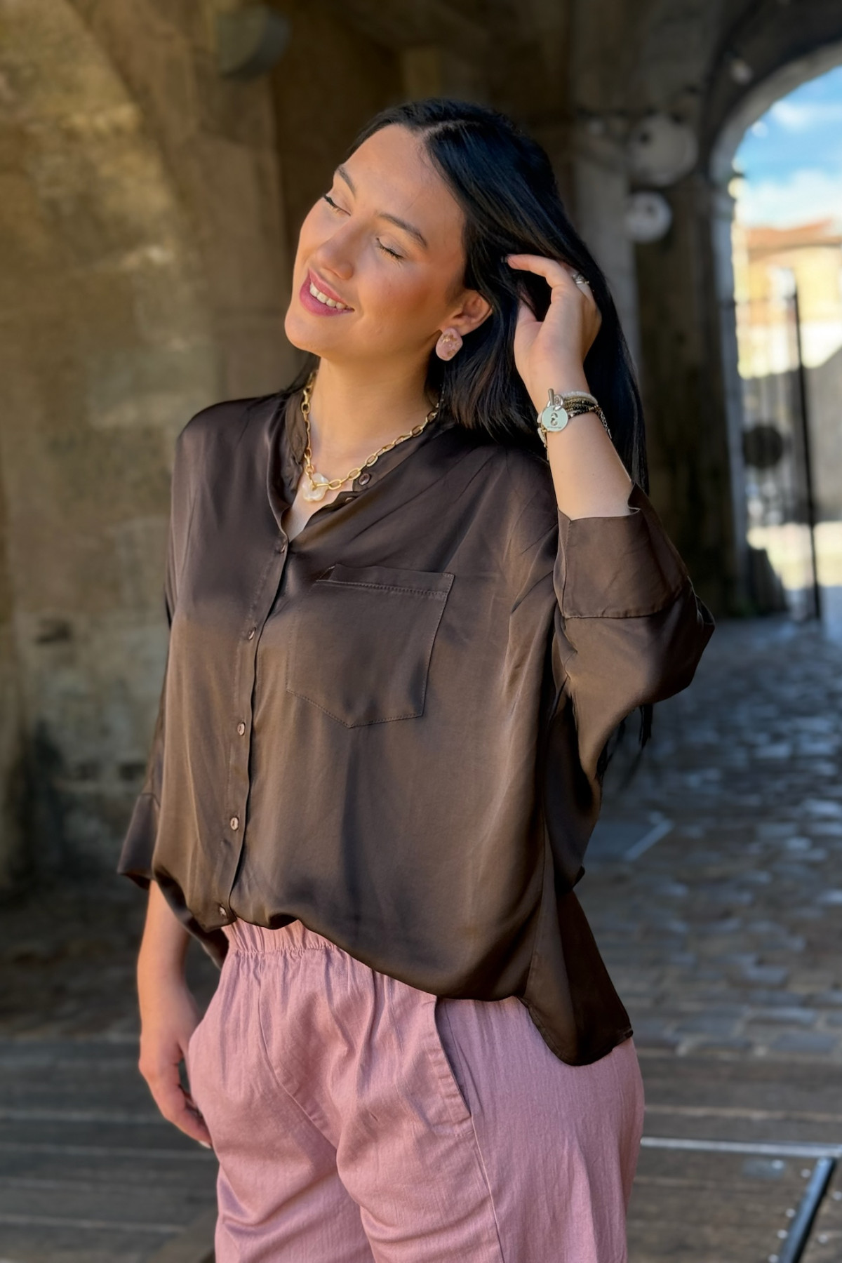 Chemise col mao manche 3/4 ebene silky touch ch4015 pako litto (4)