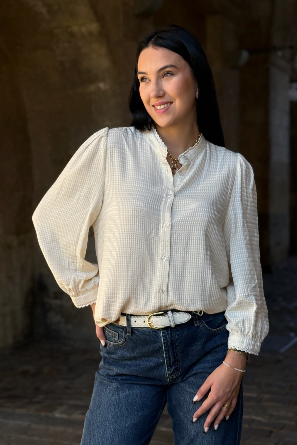 blouse cream nella tissus texturé beige 4173 (1)