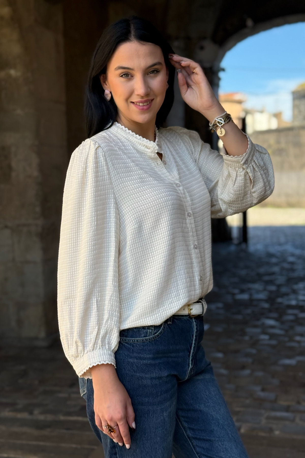 blouse cream nella tissus texturé beige 4173 (2)