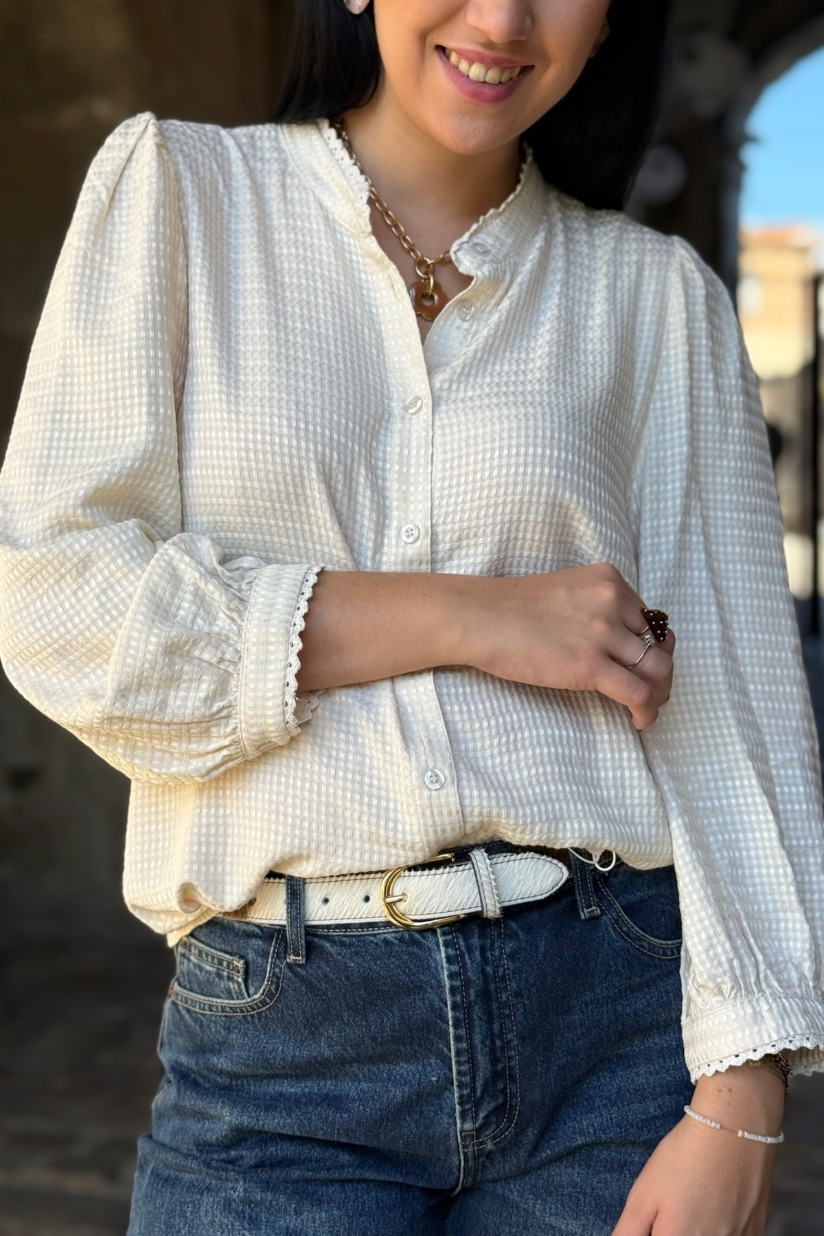blouse cream nella tissus texturé beige 4173 (3)