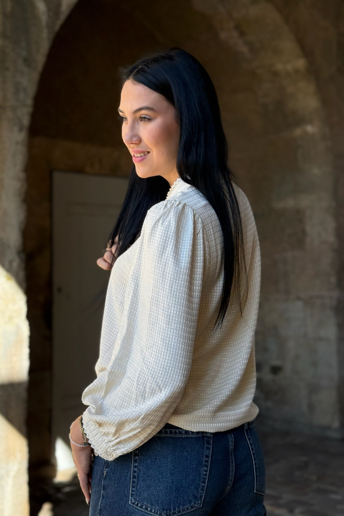 blouse cream nella tissus texturé beige 4173 (4)
