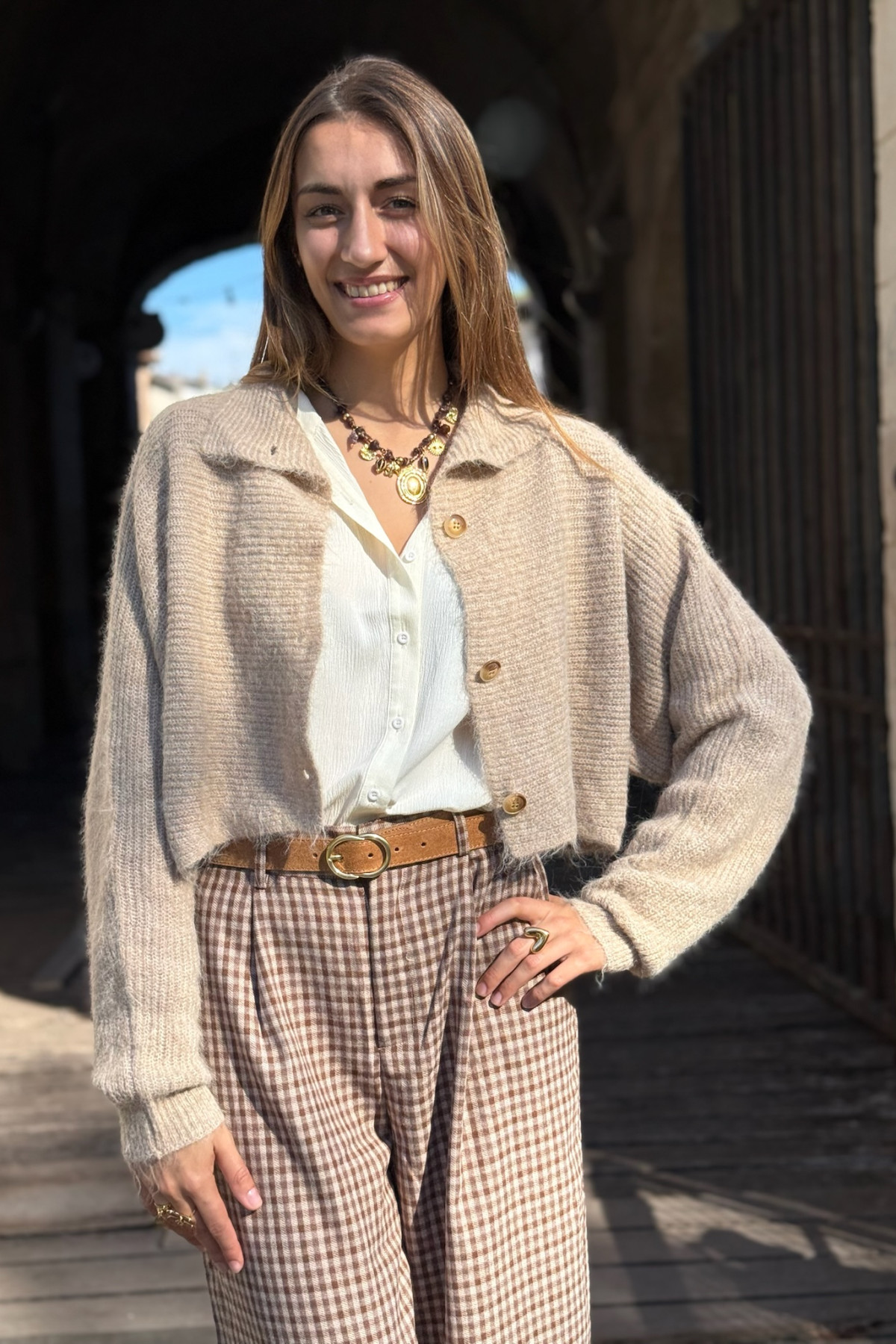 gilet the korner col chemise camel 4303 (1)