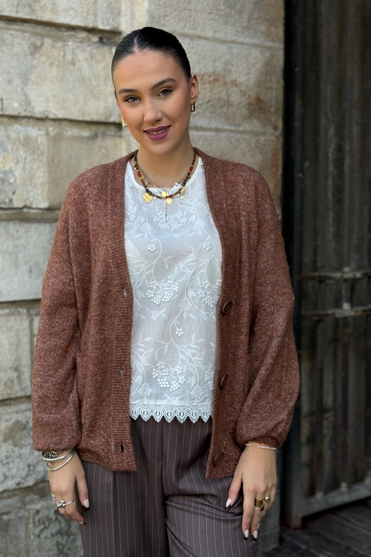 gilet cream blues cardigan 10614347 marron glacé (1)