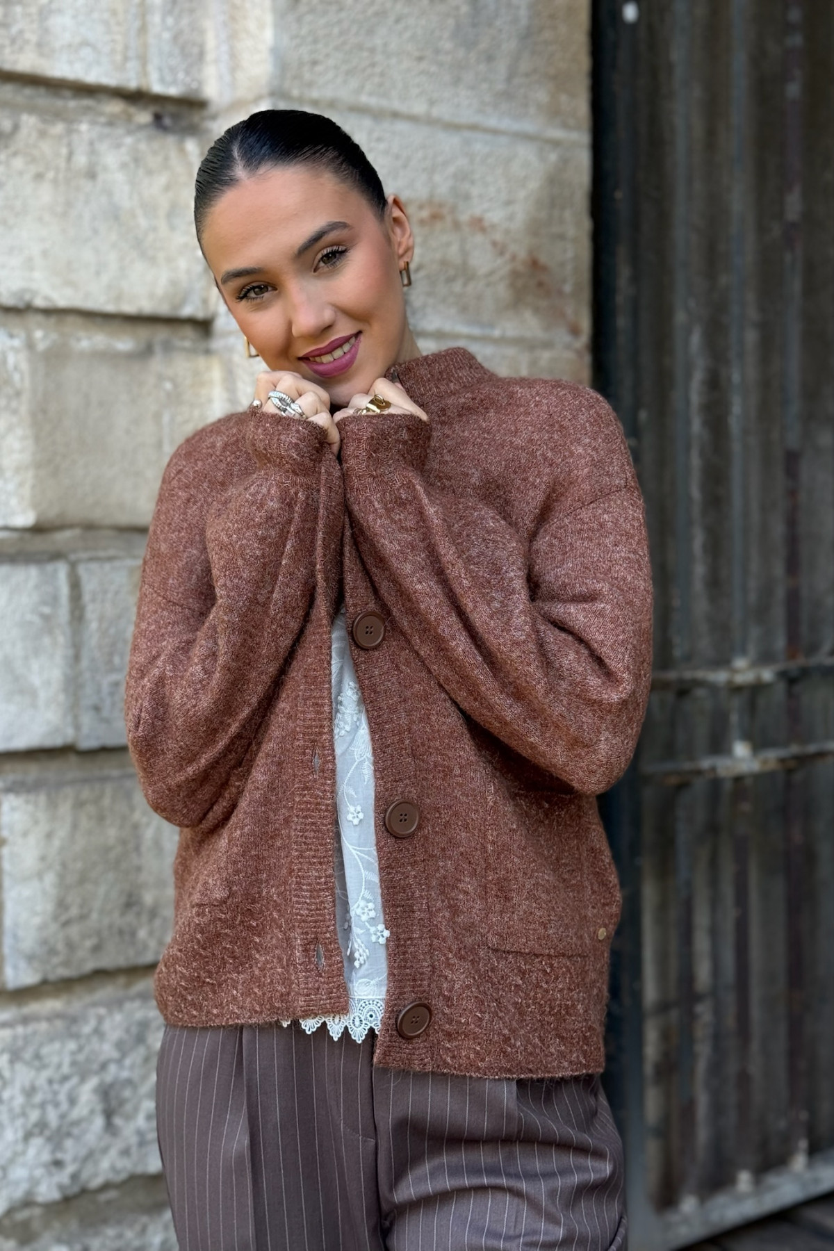 gilet cream blues cardigan 10614347 marron glacé (2)