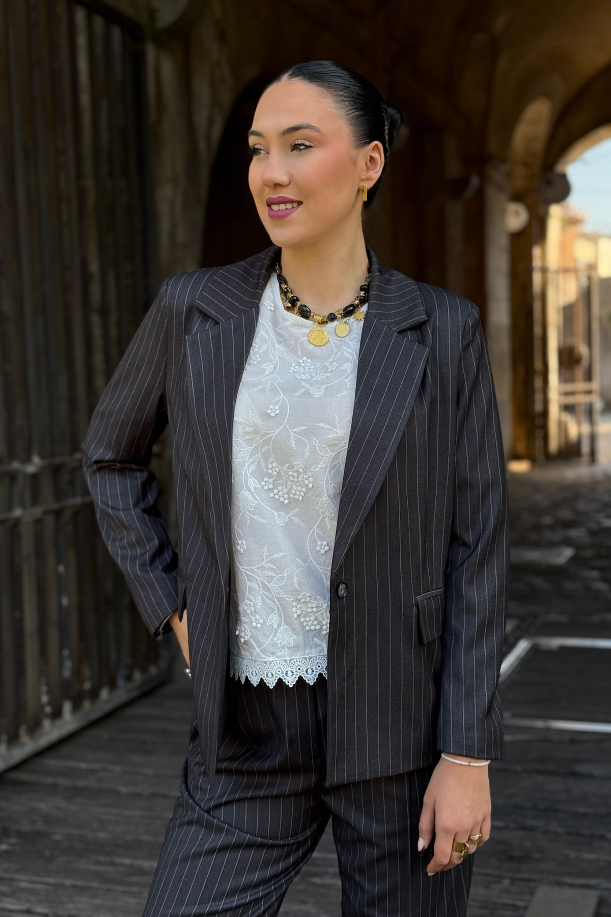 Blazer ample city pako litto a rayures gris bl3964  (1)