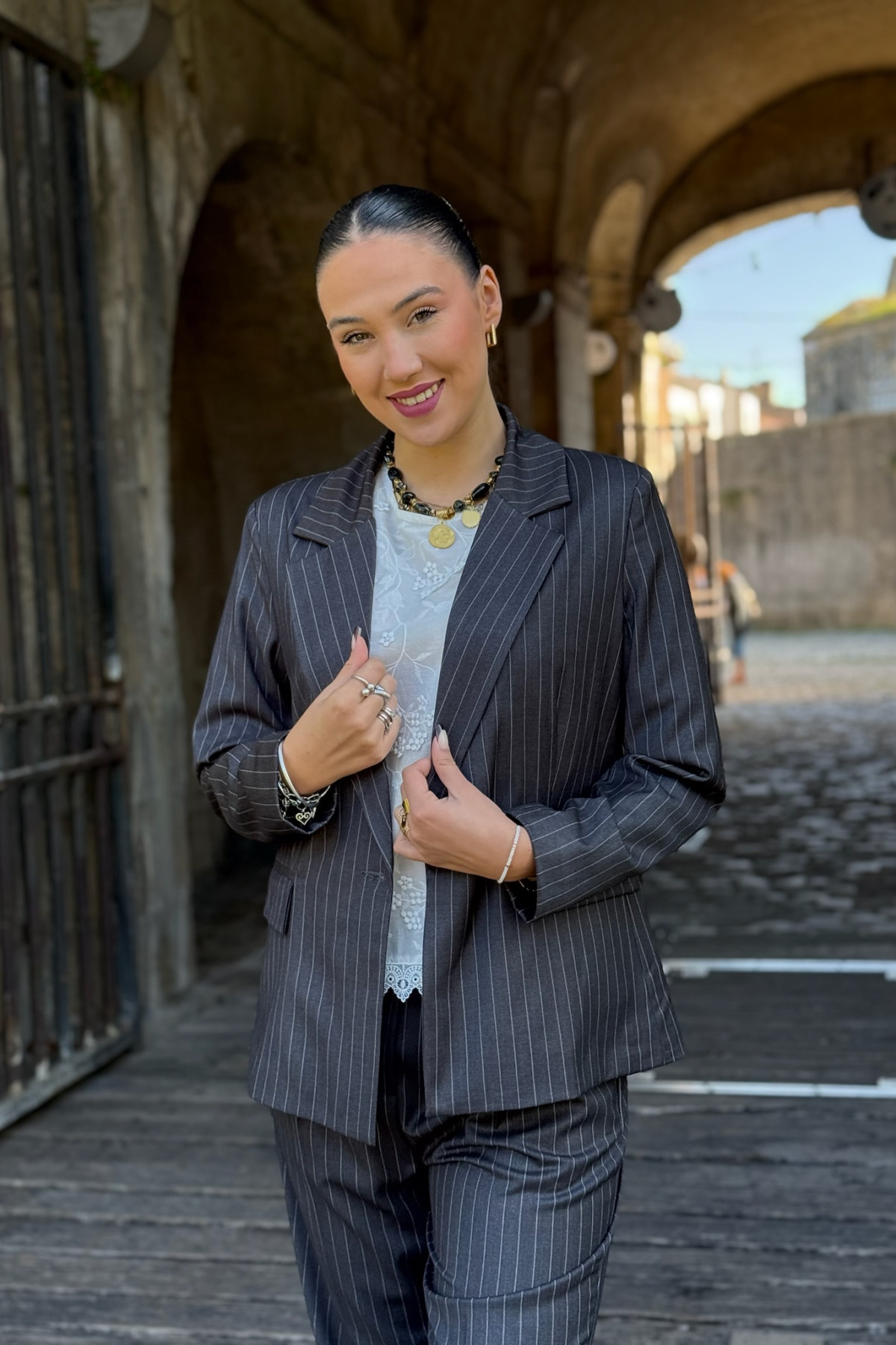 Blazer ample city pako litto a rayures gris bl3964  (2)