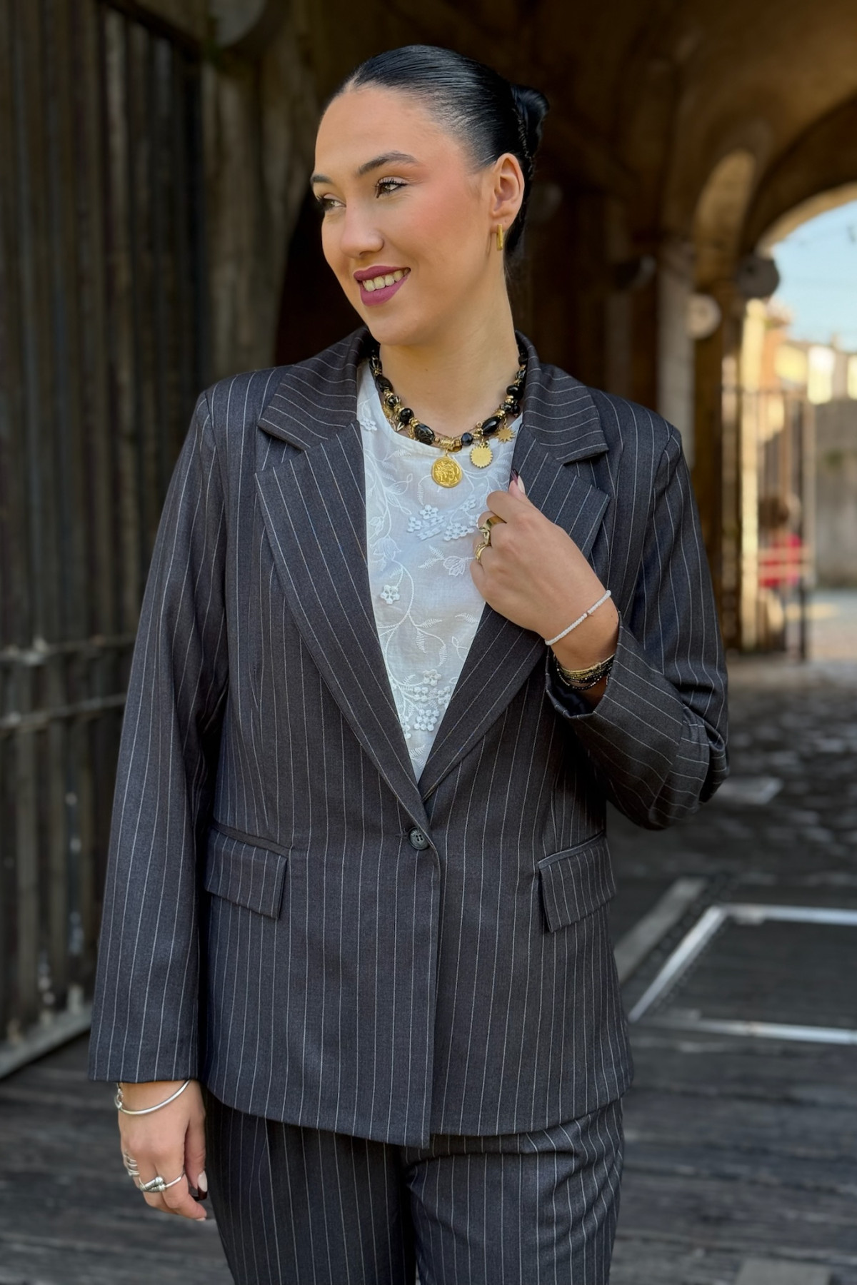 Blazer ample city pako litto a rayures gris bl3964  (3)