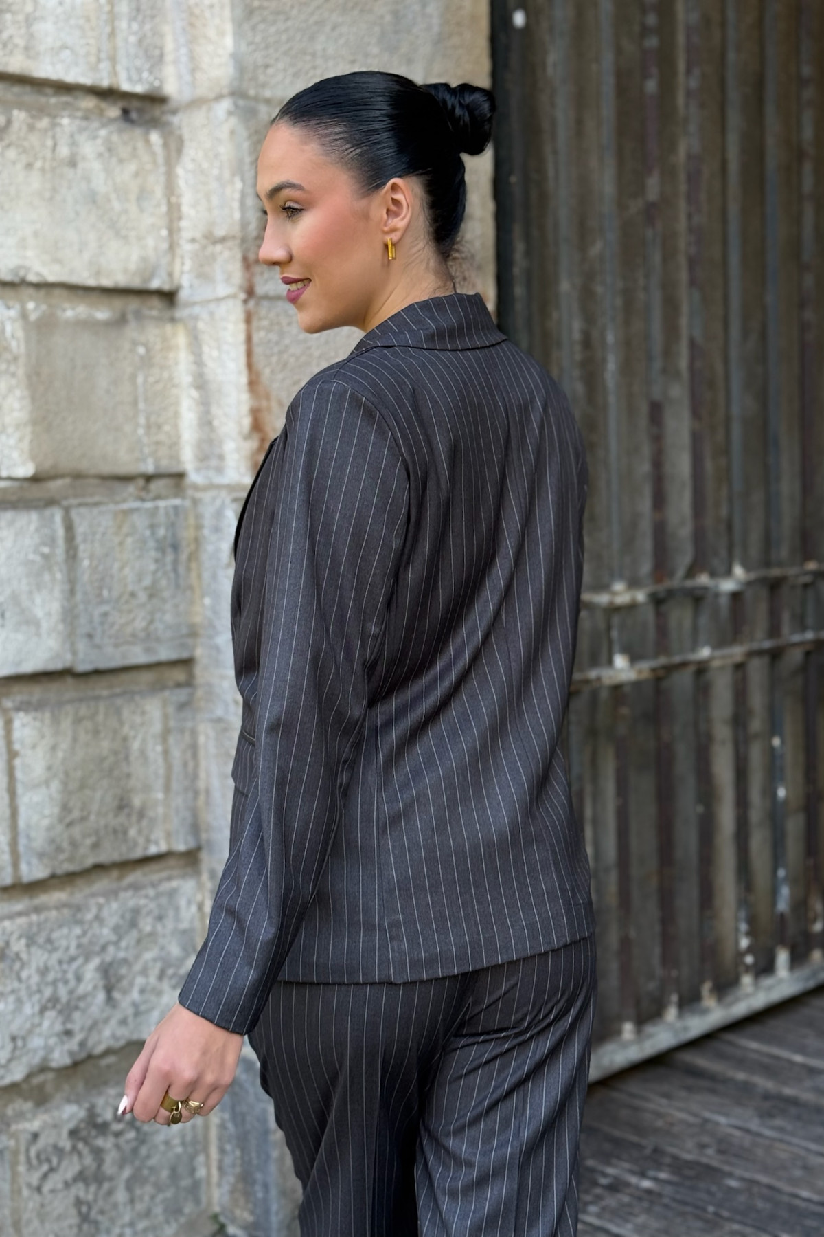 Blazer ample city pako litto a rayures gris bl3964  (4)