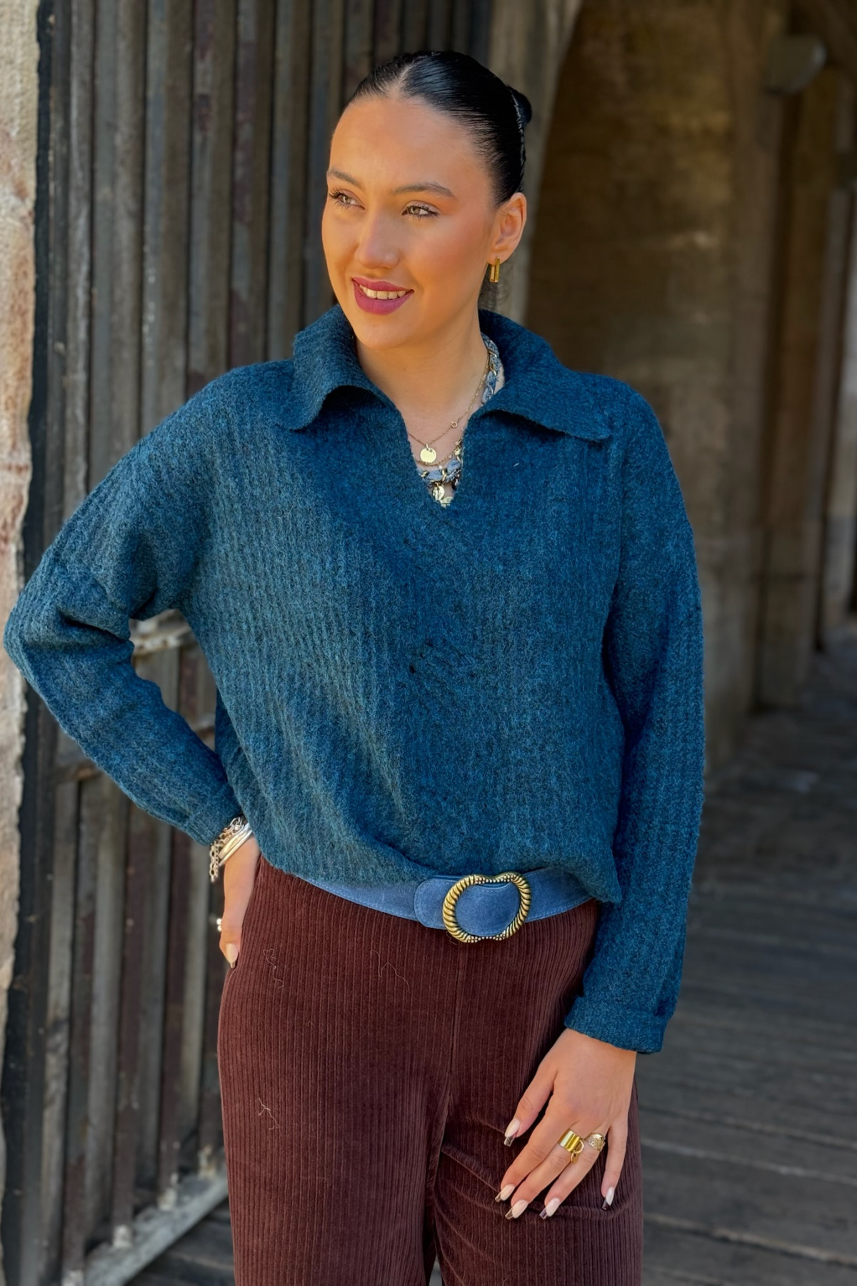 pull the korner bleu col chemise 3401 knit  (1)