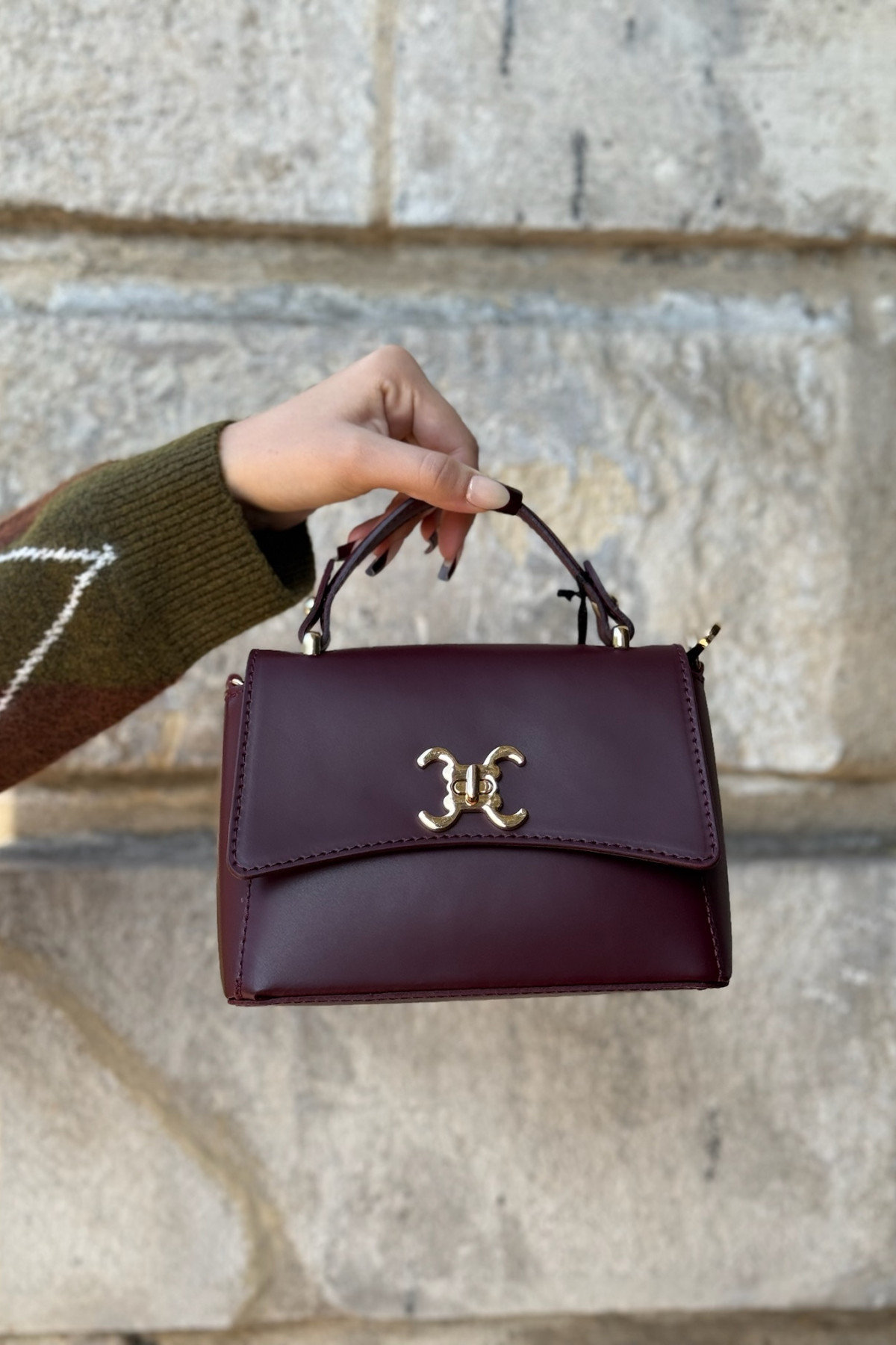 sac vimoda en cuir bordeaux petit format style logo Celine (4)