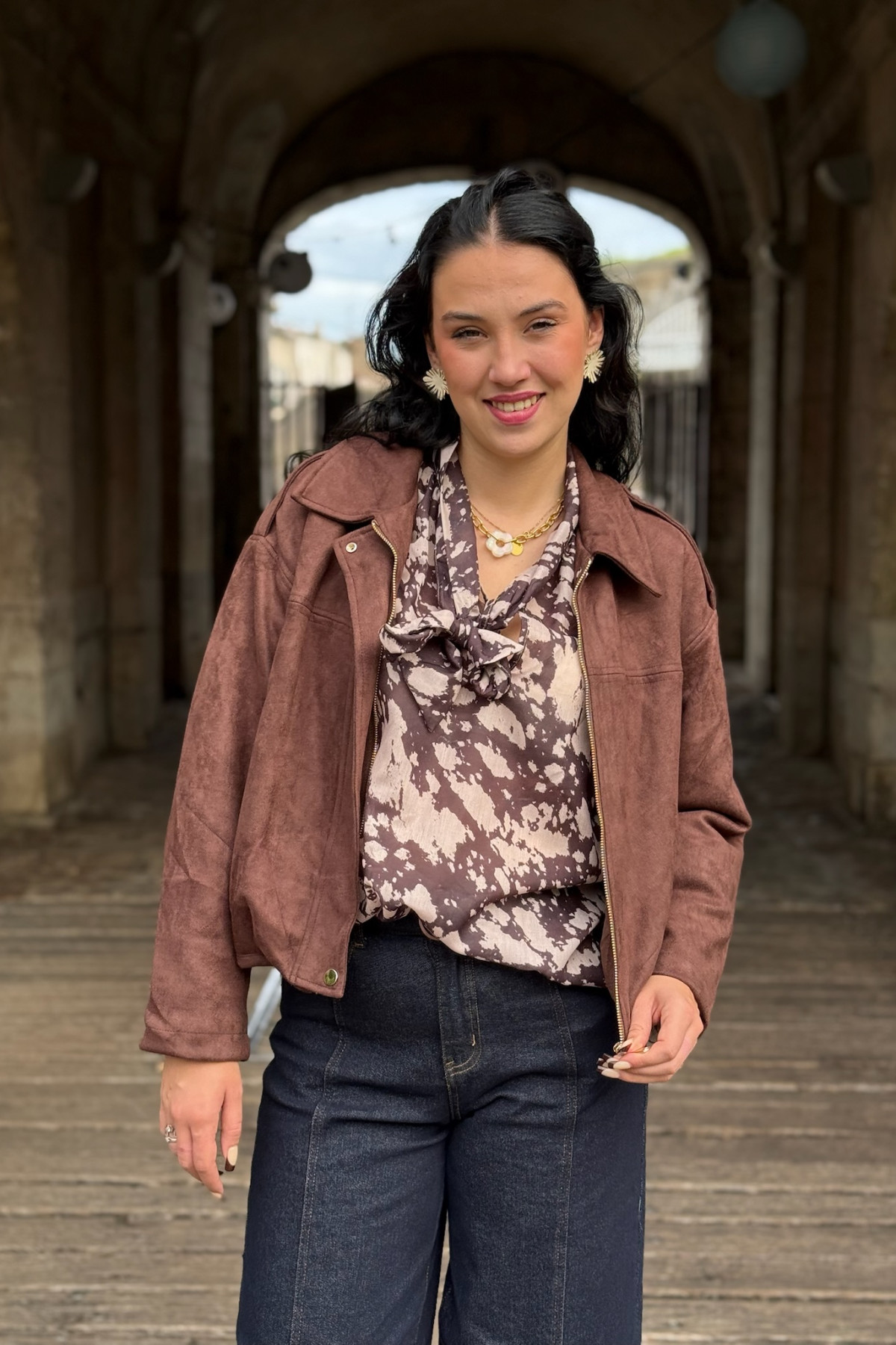 veste en daim Charlier marron col chemise Z032 (2)