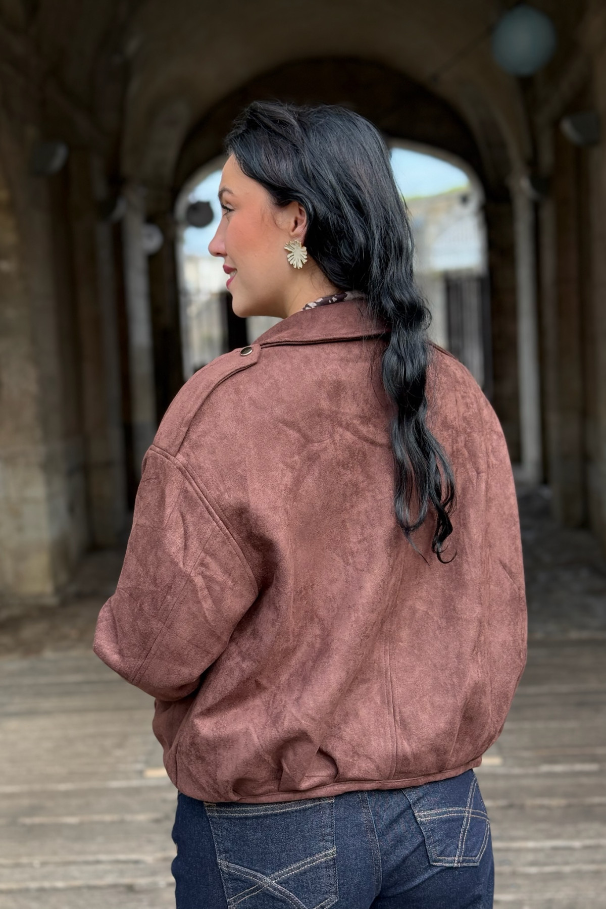 veste en daim Charlier marron col chemise Z032 (4)