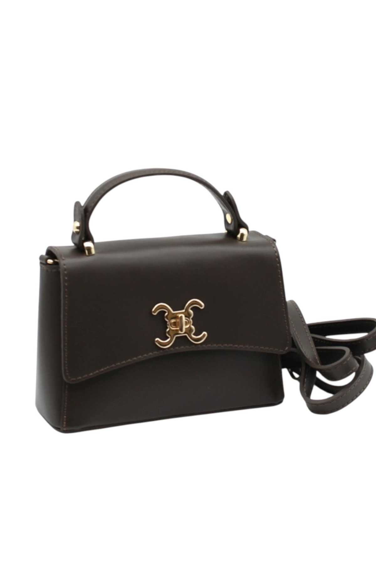 sac vimoda 390405 en cuir marron chocolat  petit format style logo celine (1)