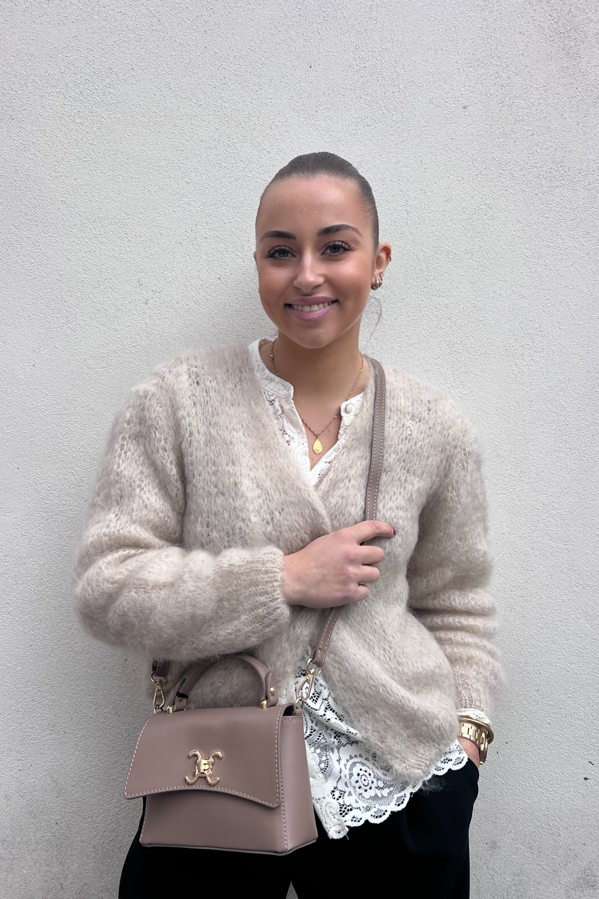 sac vimoda en cuir taupe petit format style logo Celine (2)