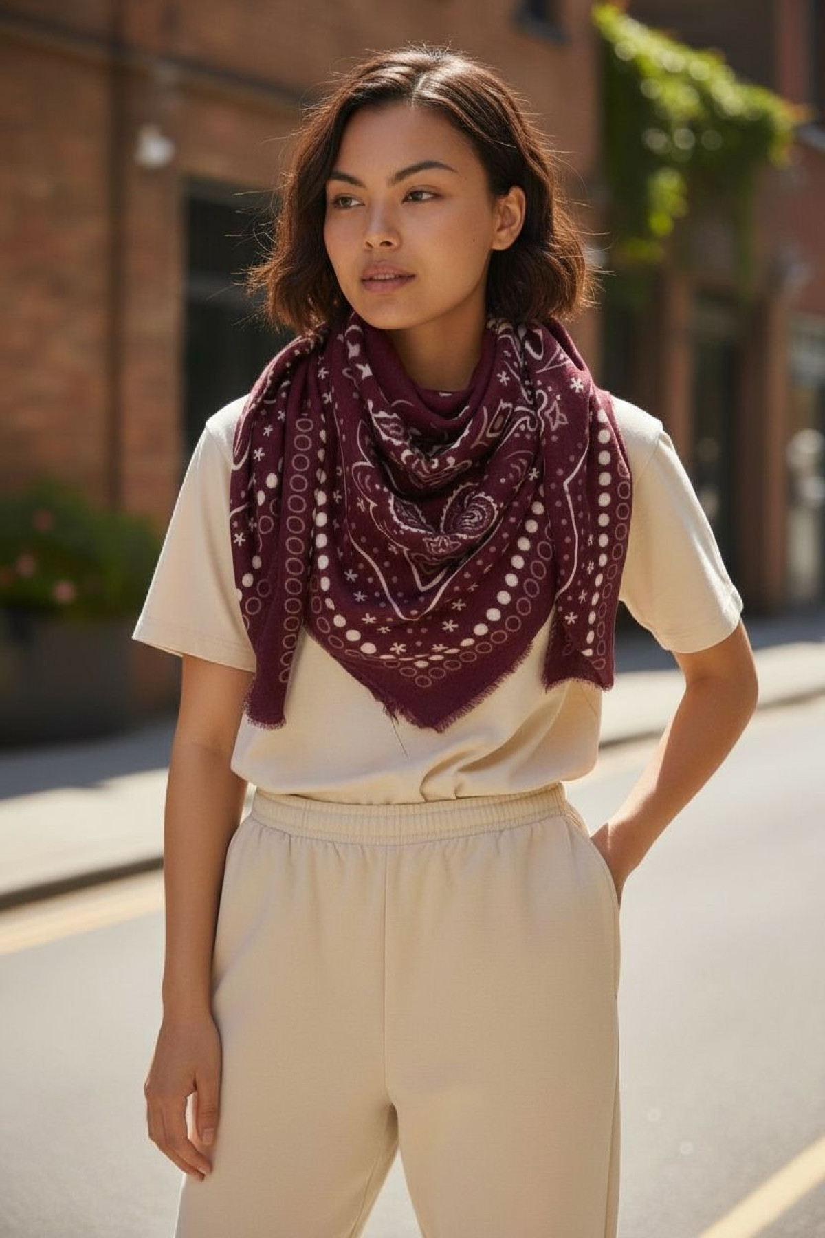 foulard bandana imprime paisley cachemire bordeaux  (1)