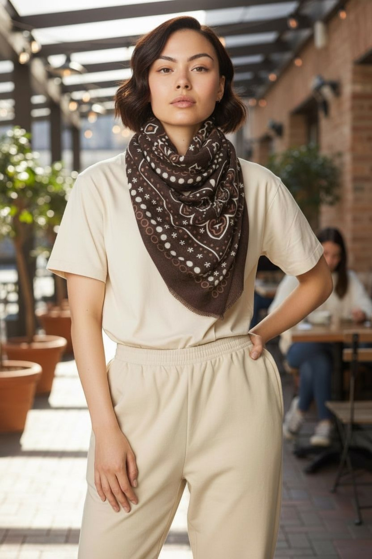 foulard bandana imprime paisley cachemire chocolat (1)