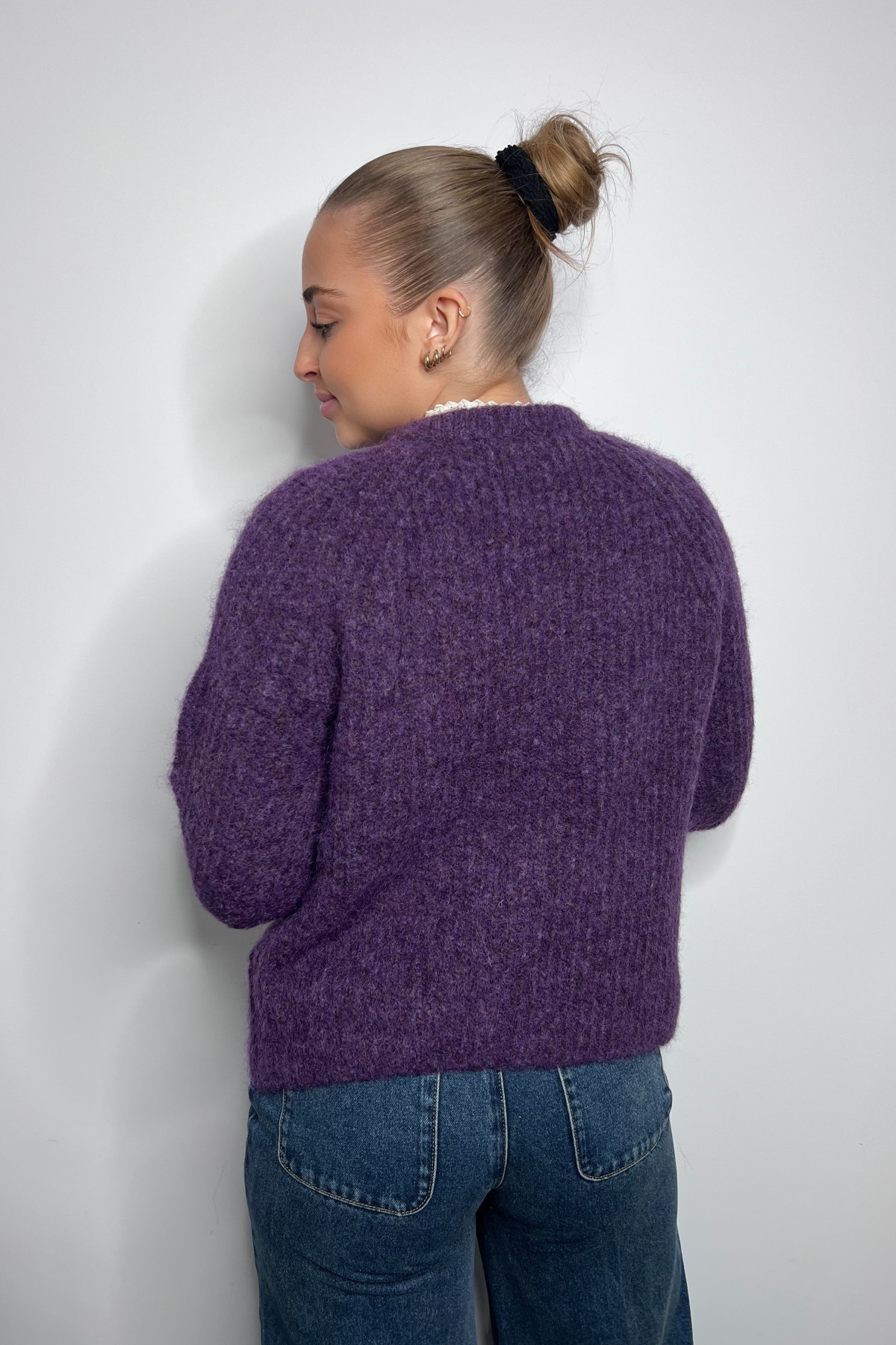 Gilet  chummy en maille douce et duveteuse violet SK28745 (2)