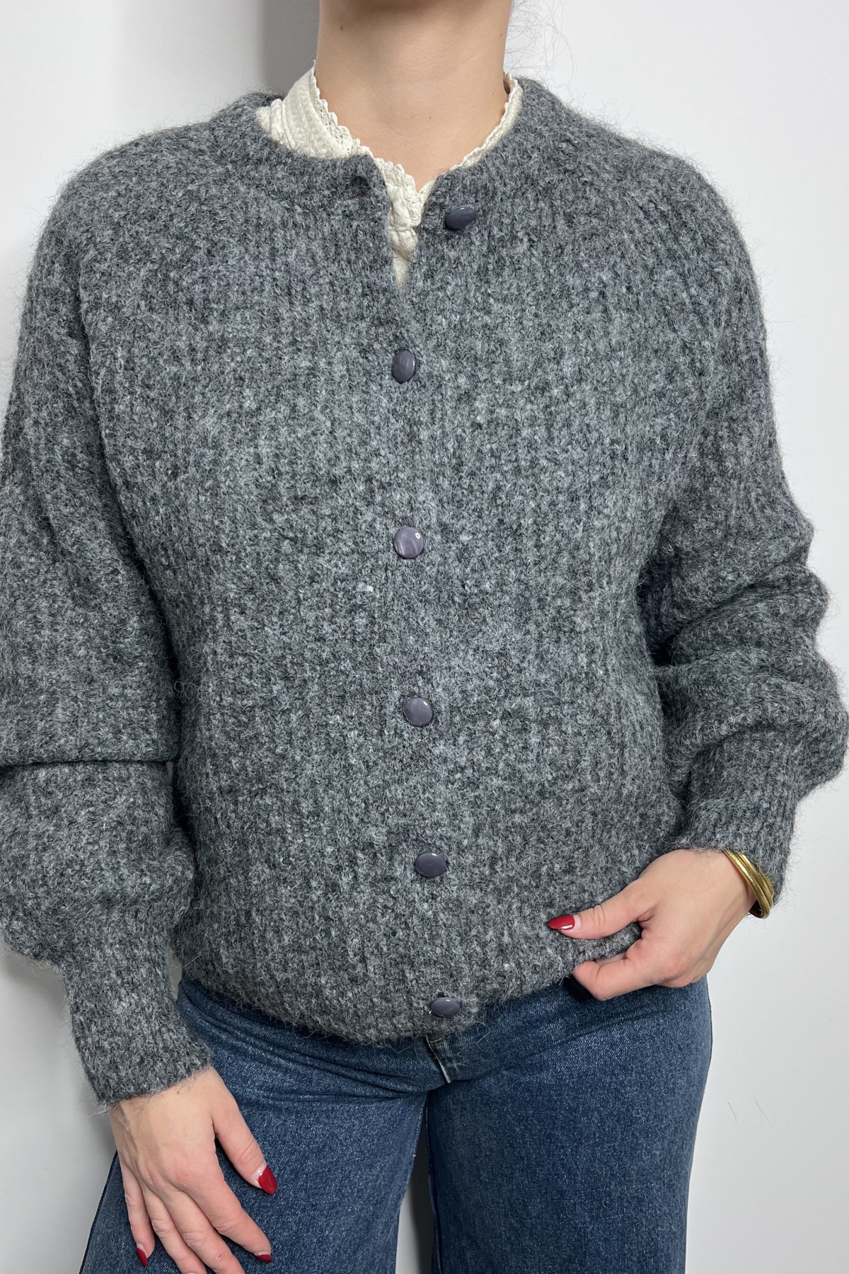 Gilet  chummy en maille douce et duveteuse gris SK28745 (4)