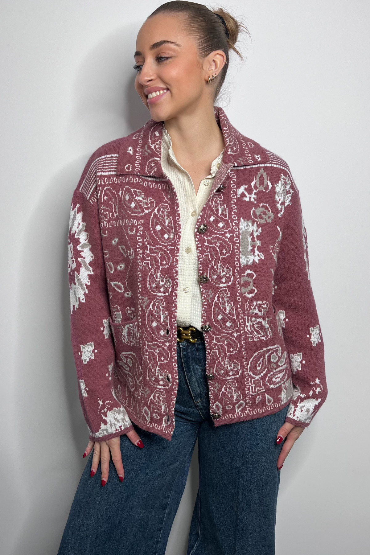 b young gilet en maille épaisse vieux rose BYXMAYLIS CARDIGAN 20819047 (1)