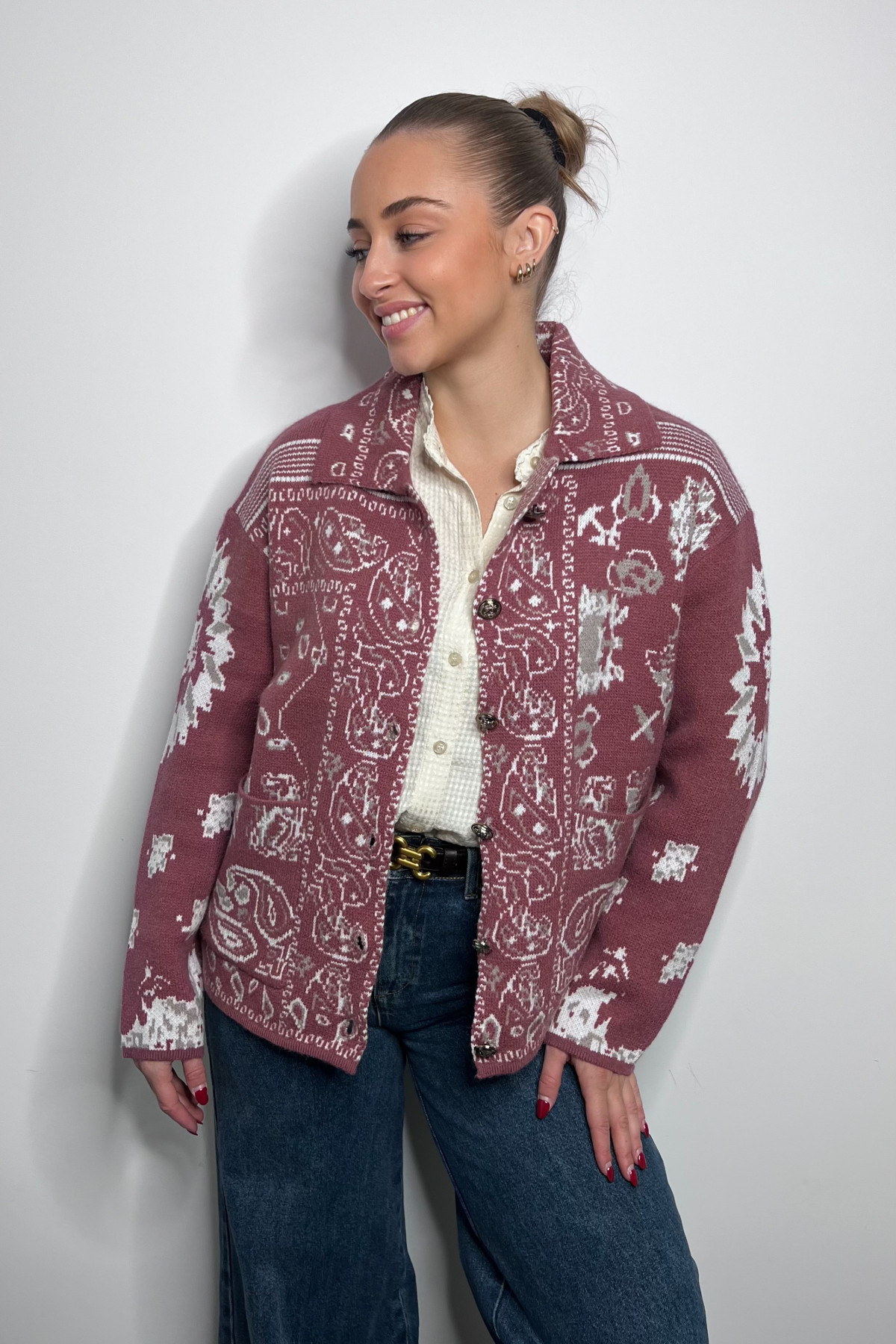 b young gilet en maille épaisse vieux rose BYXMAYLIS CARDIGAN 20819047 (2)