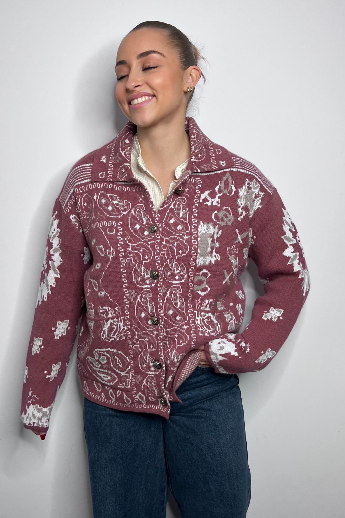 b young gilet en maille épaisse vieux rose BYXMAYLIS CARDIGAN 20819047 (3)