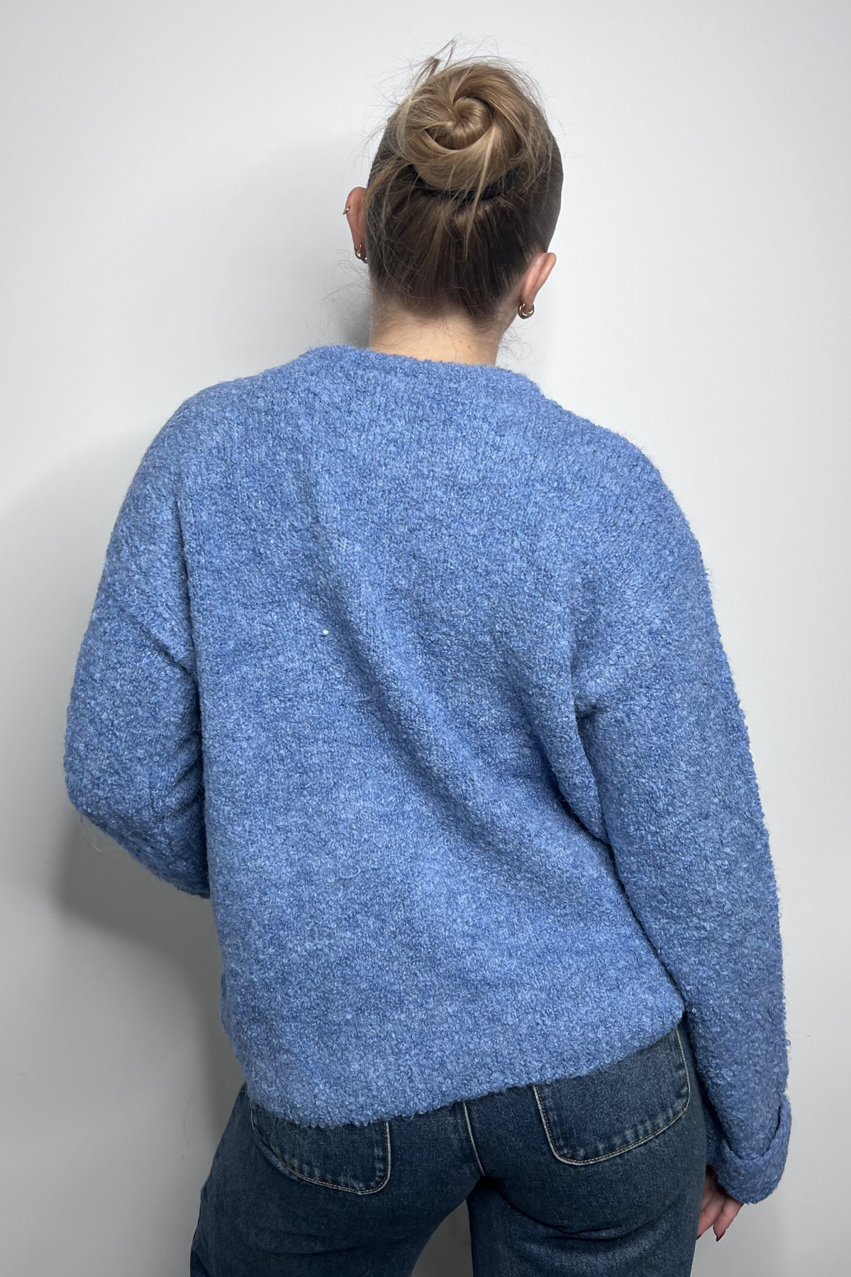 Pull ICHI blarisa bleu en maille duveteuse 20124596 (5)